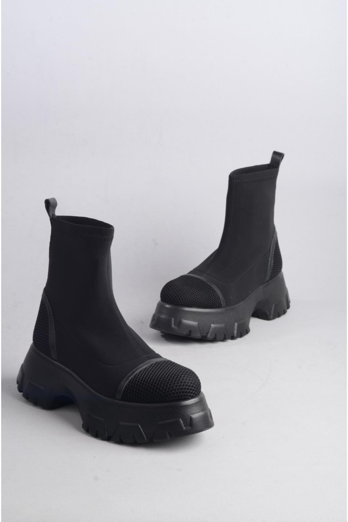 SEÇ 5840 KALIN TABANLI STREÇ BOT (Topuk Boyu: 6cm) SİYAH