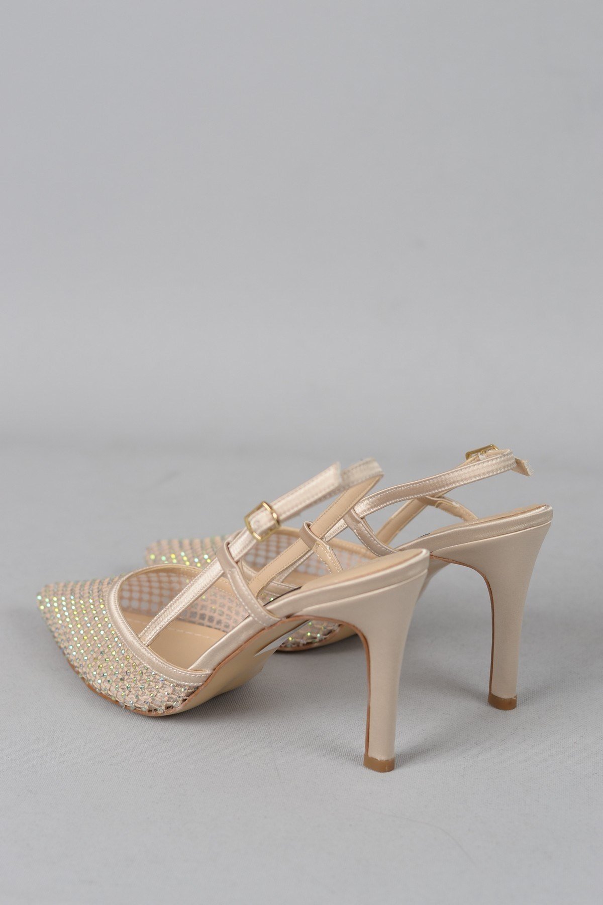 SEÇ 609 TAŞ DETAYLI SATEN TOPUKLU AYAKKABI (10cm) BAL SATEN