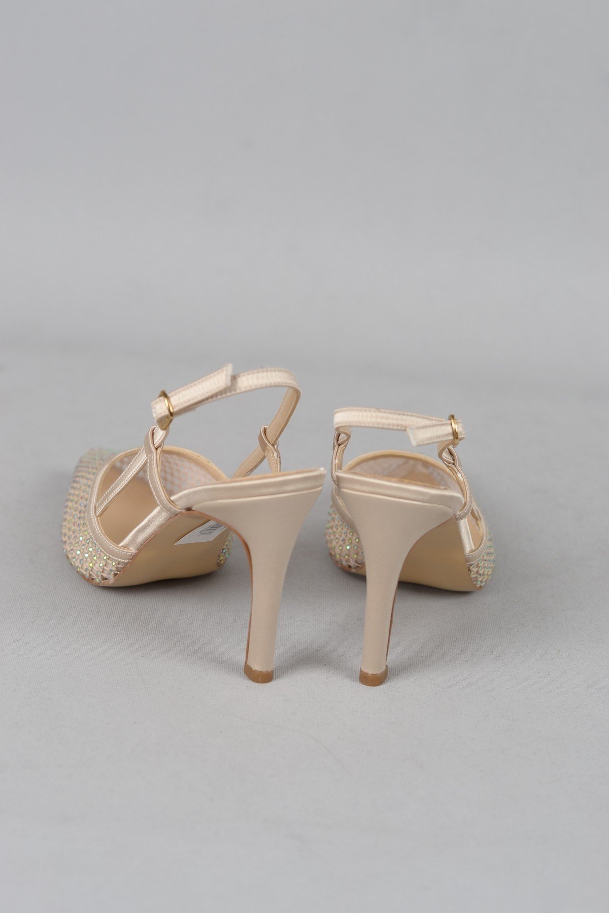 SEÇ 609 TAŞ DETAYLI SATEN TOPUKLU AYAKKABI (10cm) BAL SATEN