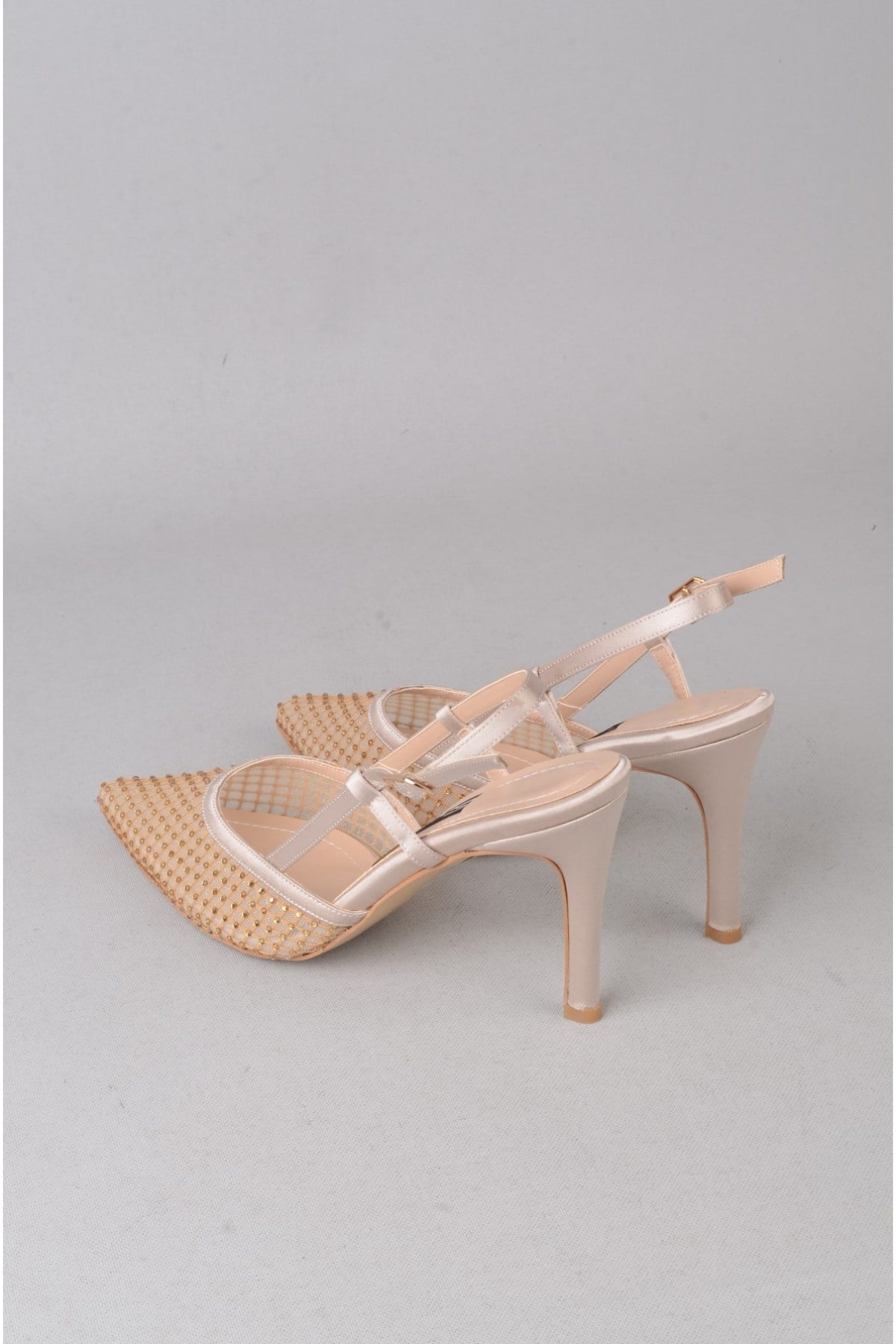 SEÇ 609 TAŞ DETAYLI SATEN TOPUKLU AYAKKABI (10cm) ALTIN SATEN