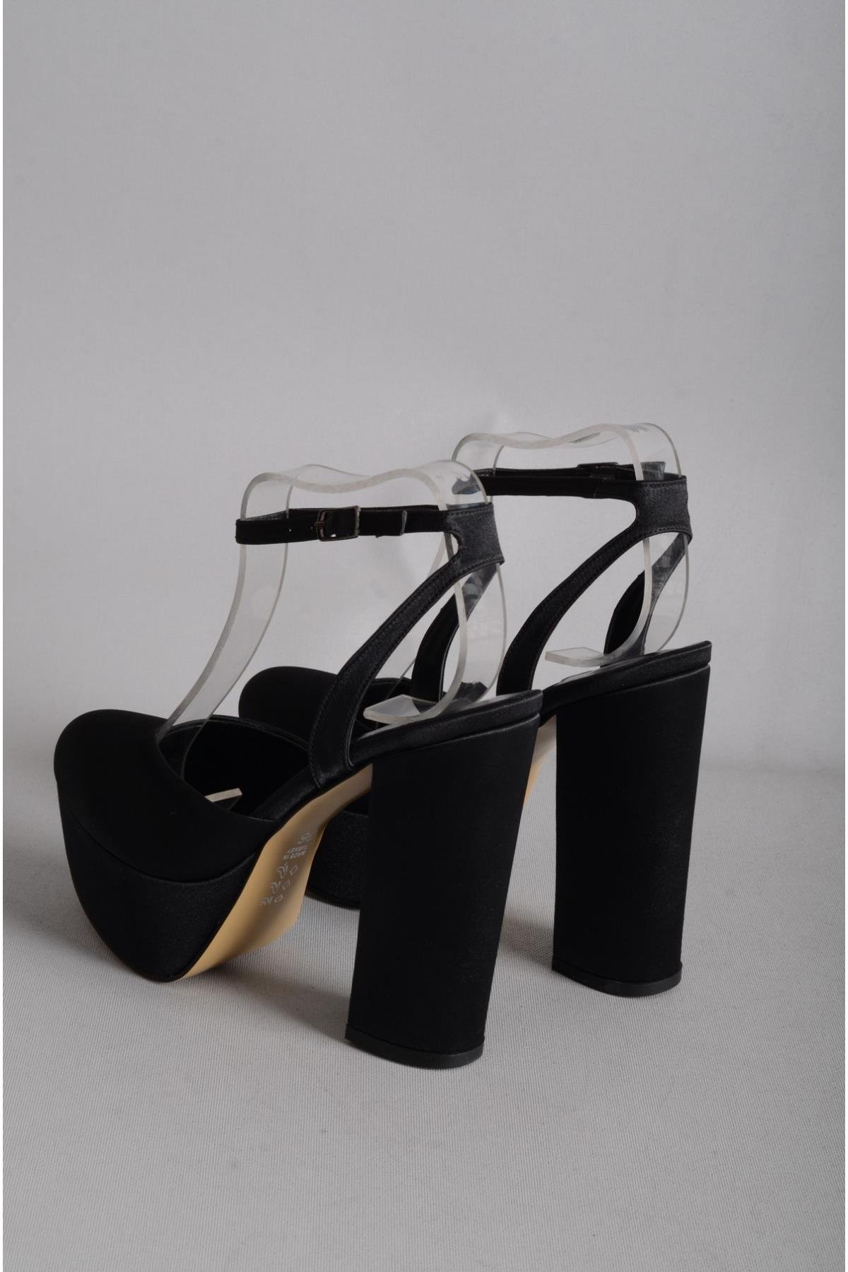 SEÇ 646 PLATFORMLU ÖNÜ KAPALI TOPUKLU AYAKKABI (Topuk Boyu:13 cm Platform:4 cm) SİYAH SATEN