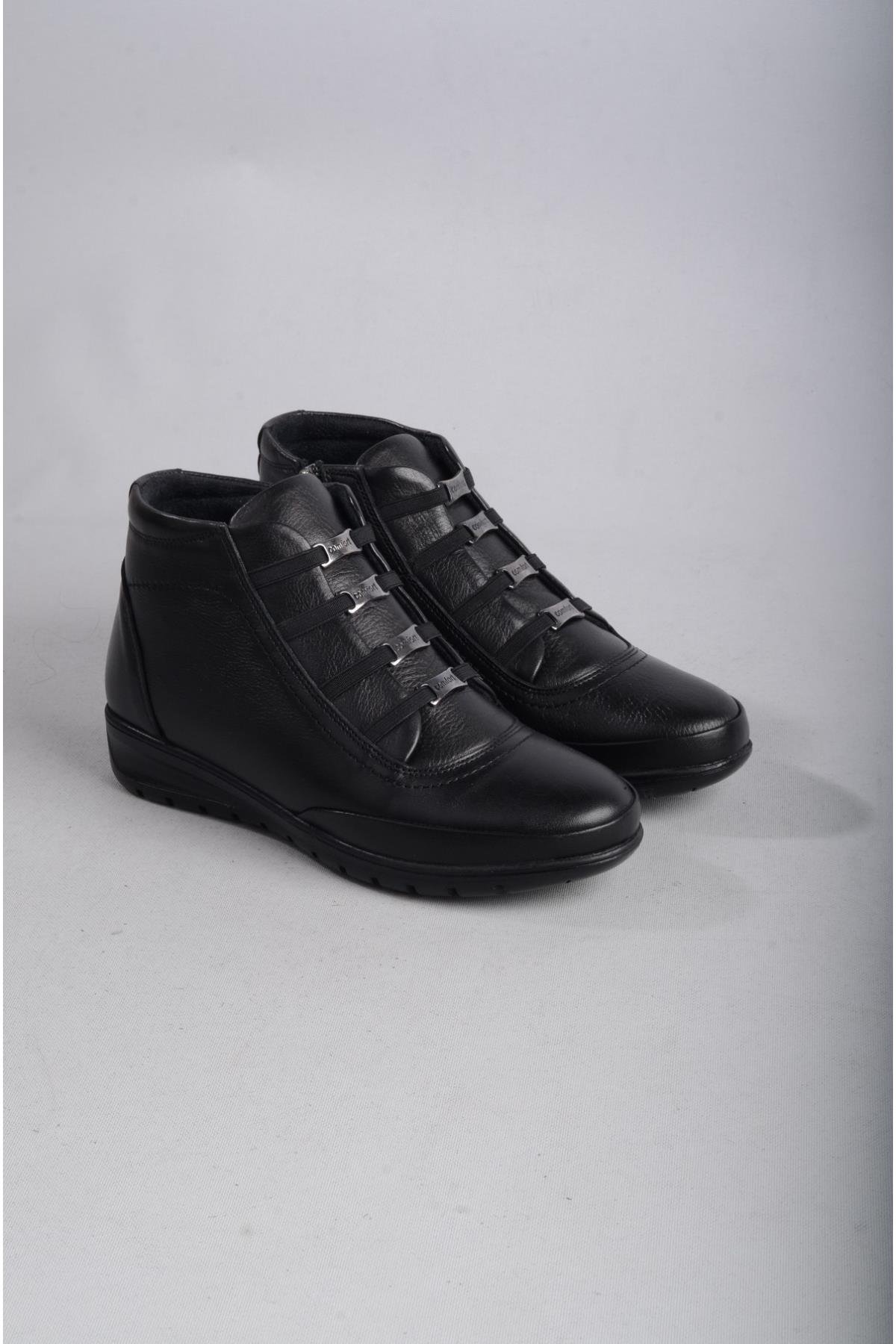 SEÇ 7119 HAKİKİ DERİ KADIN COMFORT BOT SİYAH