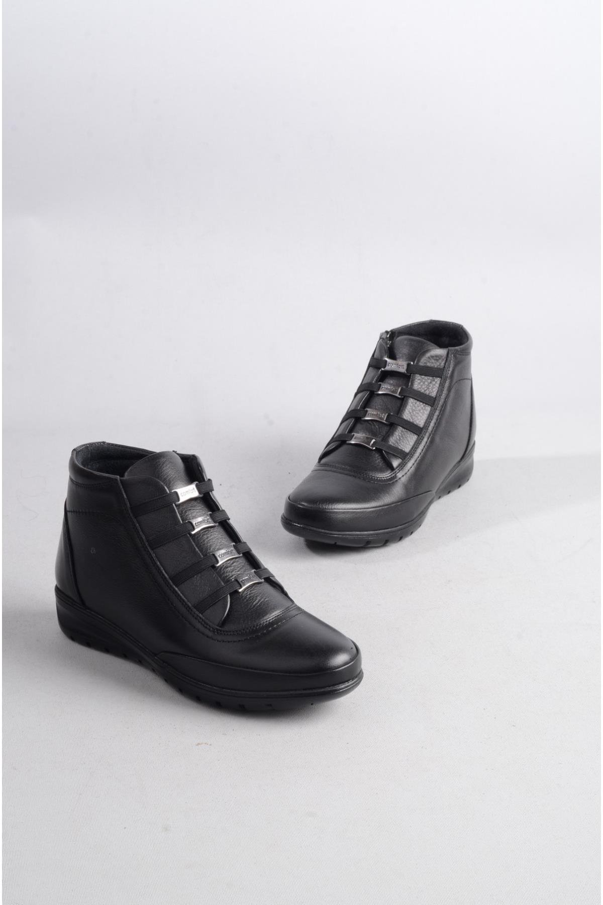 SEÇ 7119 HAKİKİ DERİ KADIN COMFORT BOT SİYAH