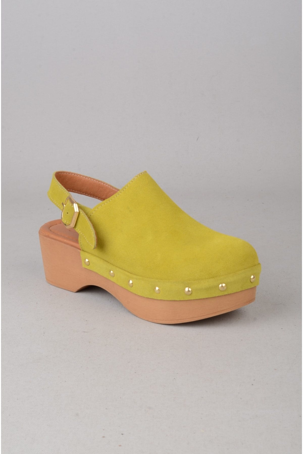 SEÇ 7607 HAKİKİ DERİ TAKUNYA TERLİK (Topuk:5,5 cm) YEŞİL SÜET