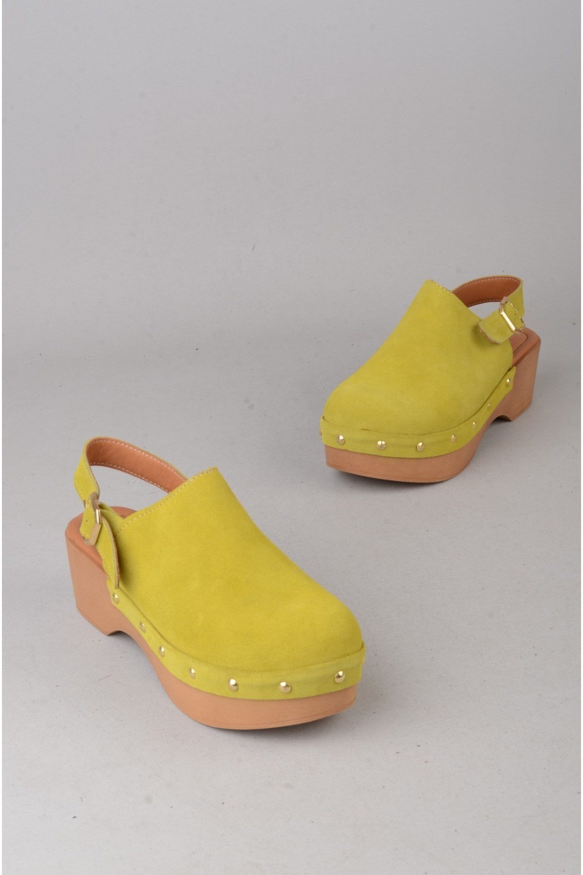 SEÇ 7607 HAKİKİ DERİ TAKUNYA TERLİK (Topuk:5,5 cm) YEŞİL SÜET