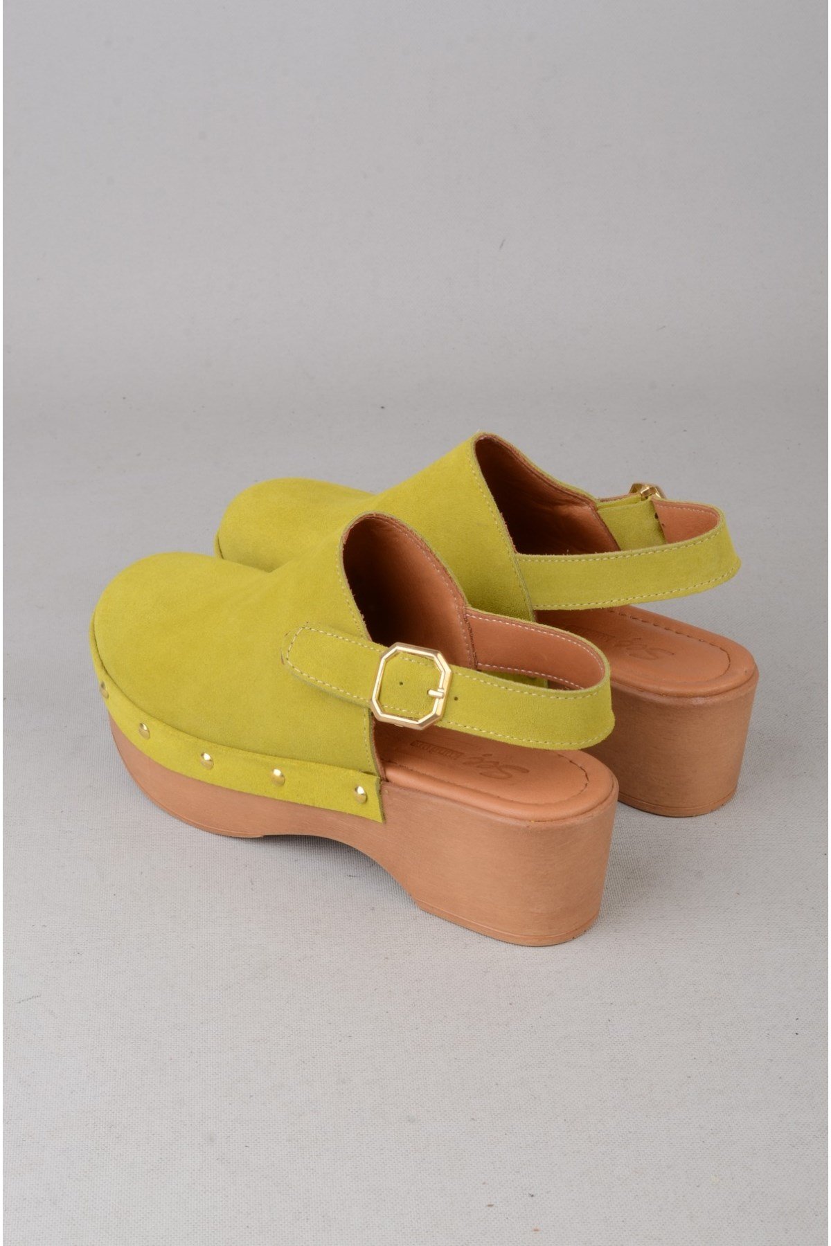 SEÇ 7607 HAKİKİ DERİ TAKUNYA TERLİK (Topuk:5,5 cm) YEŞİL SÜET
