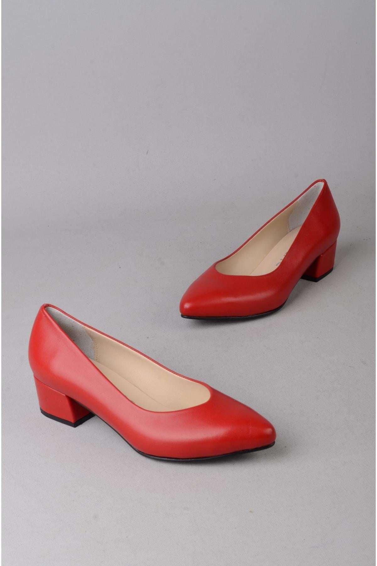 SEÇ 801 HAKİKİ DERİ TOPUKLU AYAKKABI (4cm) KIRMIZI
