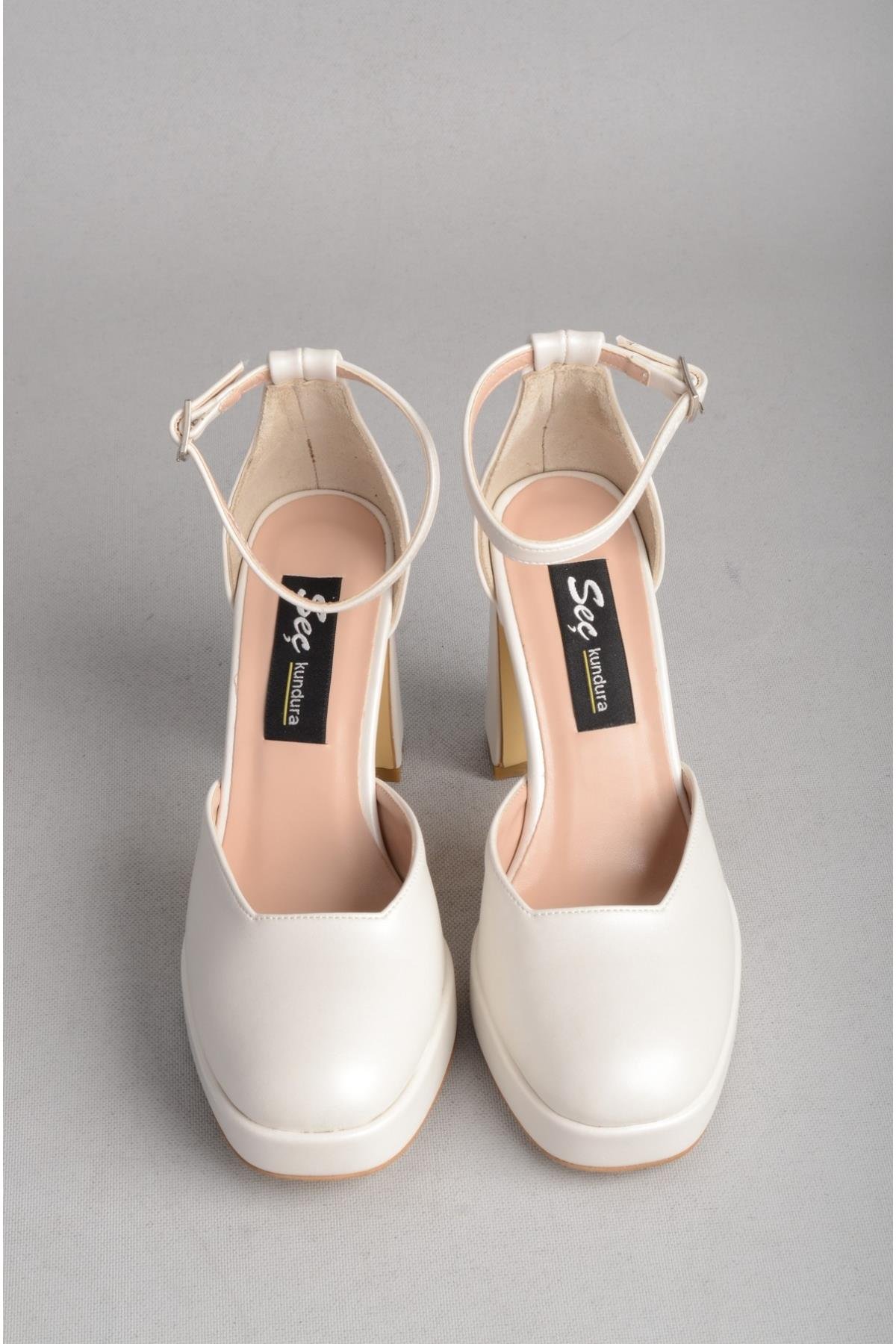 SEÇ 8249 PLATFORMLU TOPUKLU KADIN  AYAKKABI (Topuk: 9,5 cm Platform: 2 cm) SEDEF