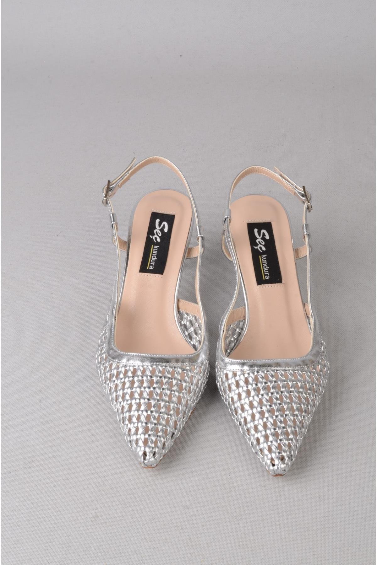 SEÇ 8526 ÖRGÜ TOPUKLU AYAKKABI (Topuk Boyu:7 cm) GÜMÜŞ