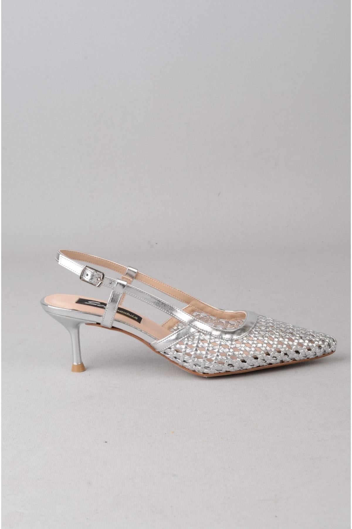 SEÇ 8526 ÖRGÜ TOPUKLU AYAKKABI (Topuk Boyu:7 cm) GÜMÜŞ