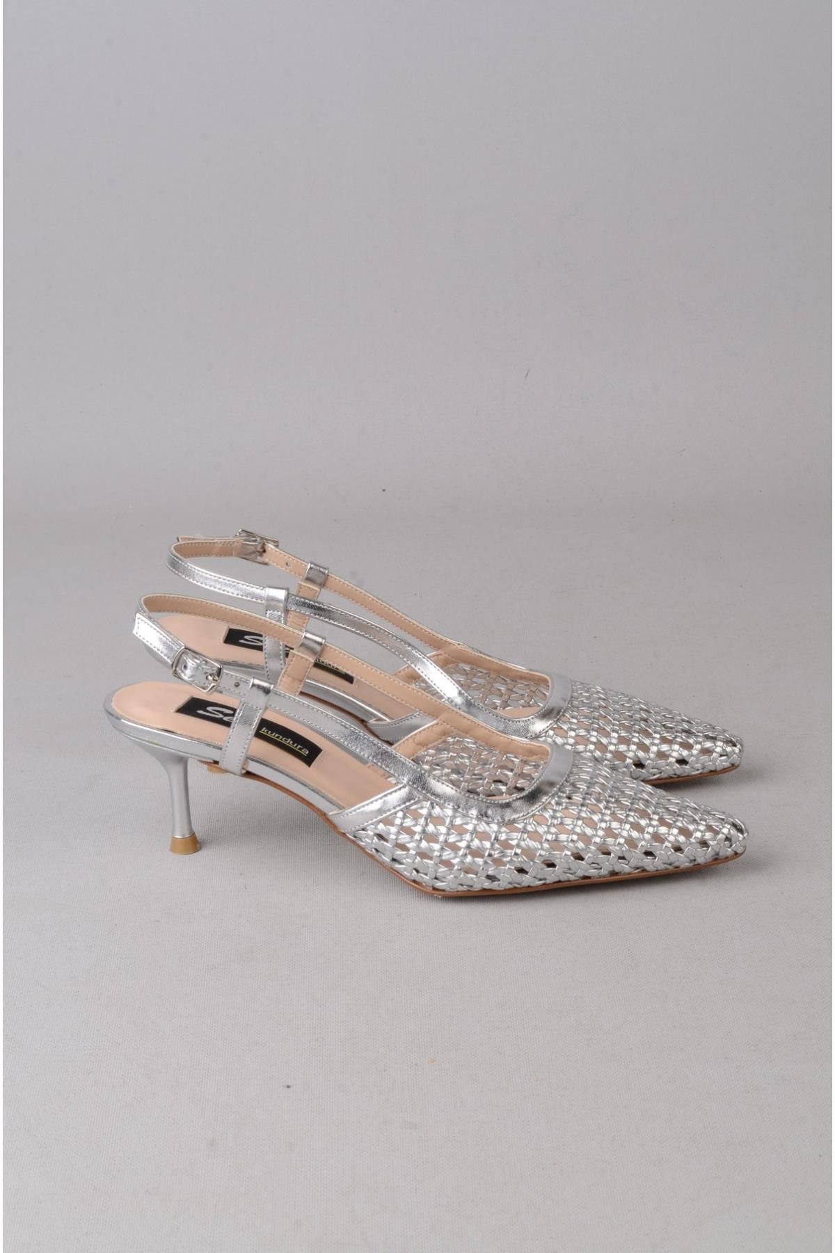 SEÇ 8526 ÖRGÜ TOPUKLU AYAKKABI (Topuk Boyu:7 cm) GÜMÜŞ