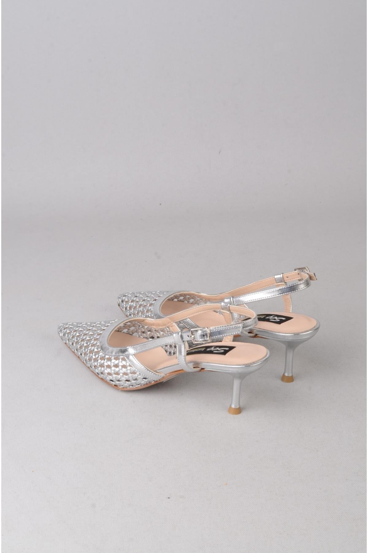 SEÇ 8526 ÖRGÜ TOPUKLU AYAKKABI (Topuk Boyu:7 cm) GÜMÜŞ