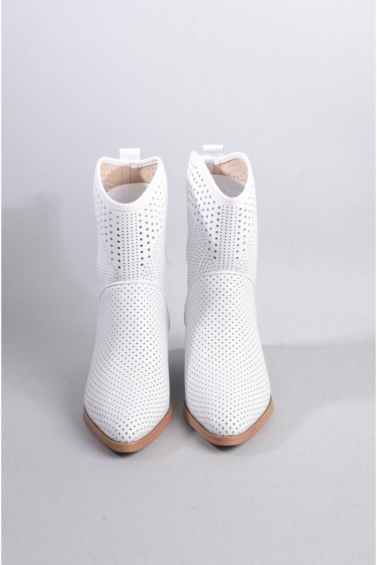 SEÇ 8590 HAKİKİ DERİ WESTERN YAZLIK BOT (Topuk boyu:5cm) BEYAZ