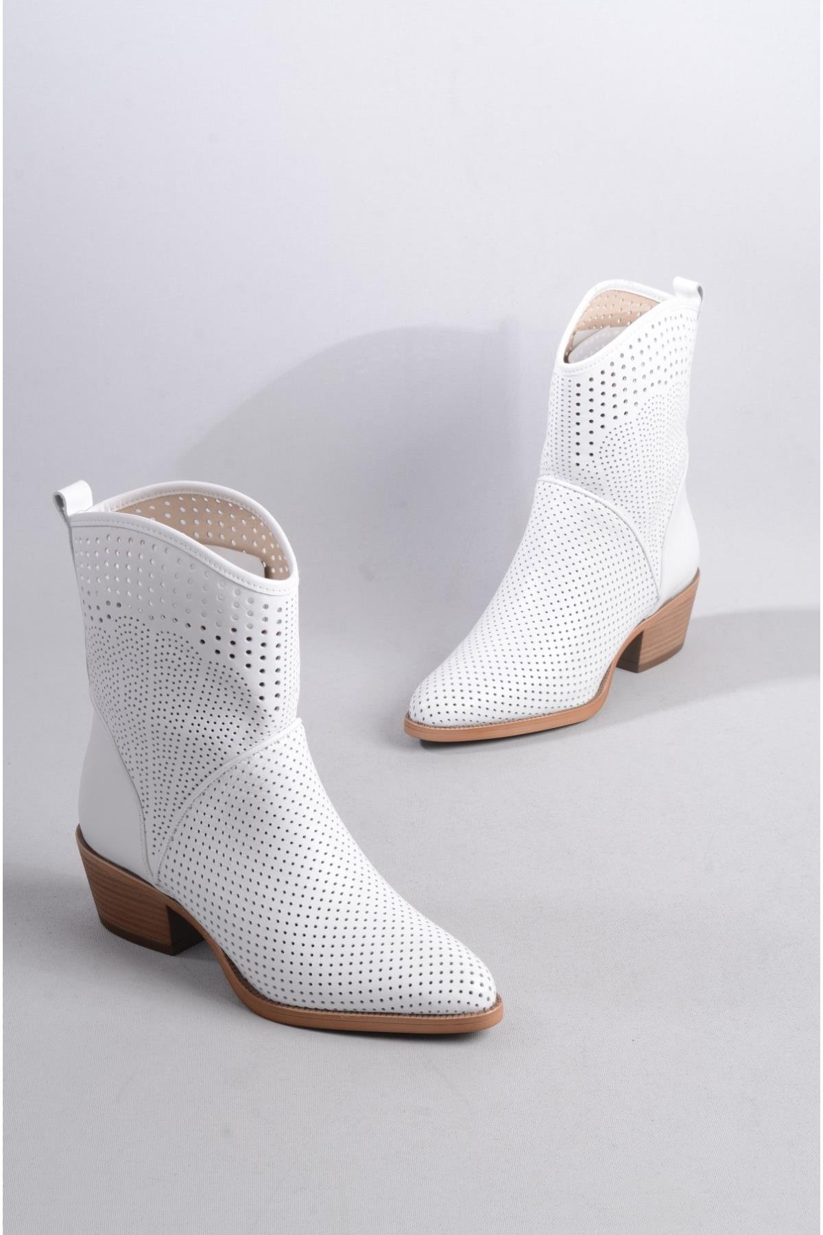 SEÇ 8590 HAKİKİ DERİ WESTERN YAZLIK BOT (Topuk boyu:5cm) BEYAZ