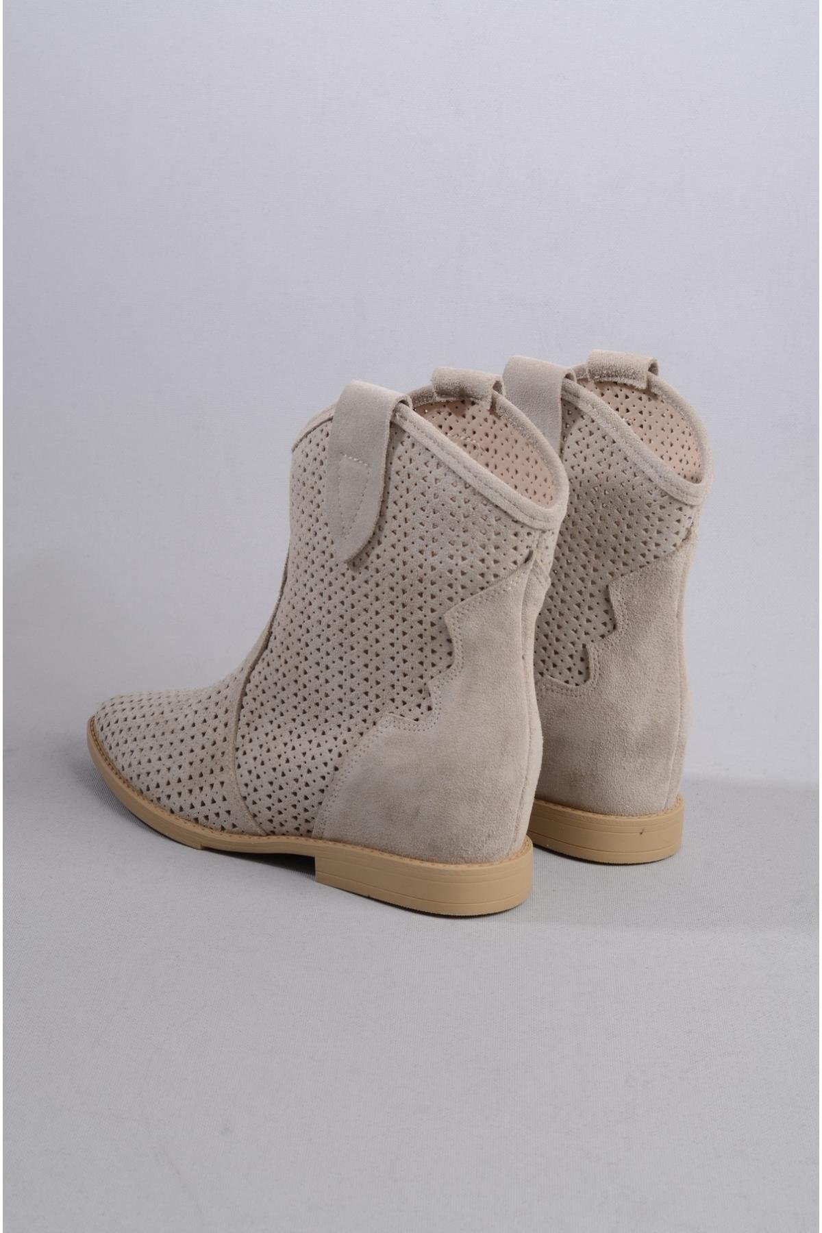 SEÇ 8591 HAKİKİ DERİ KADIN YAZLIK BOT ( Gizli Dolgu Topuk 7cm) BEJ SÜET