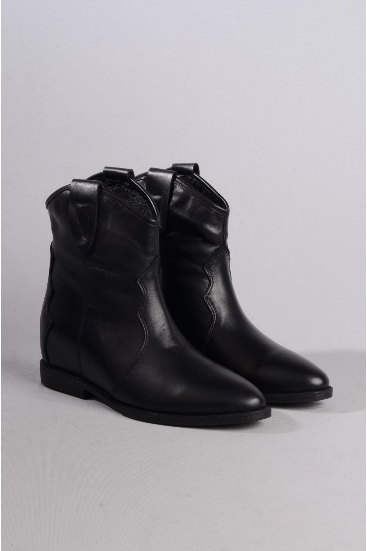 SEÇ 88240 HAKİKİ DERİ GİZLİ DOLGU TOPUK KADIN BOT ( Topuk Boyu:7 cm ) SİYAH