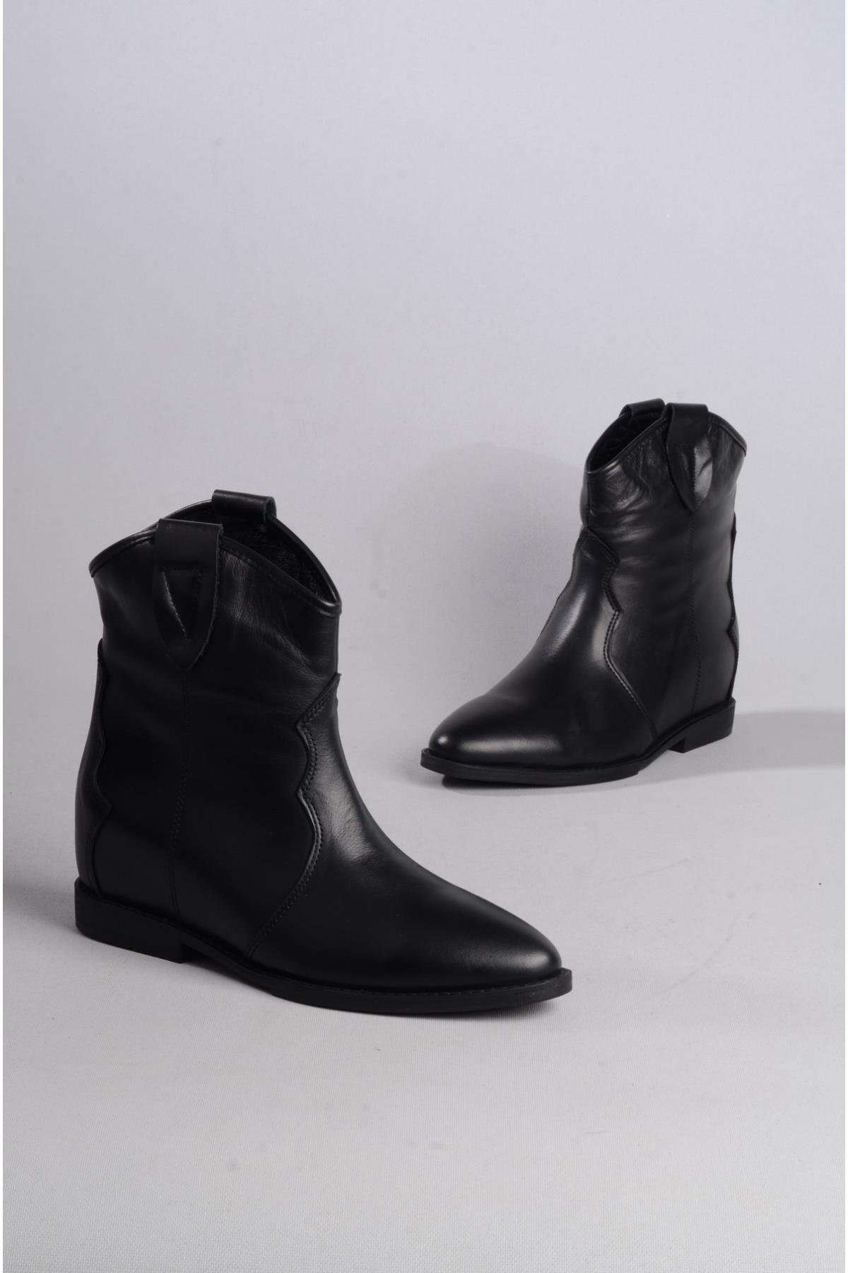 SEÇ 88240 HAKİKİ DERİ GİZLİ DOLGU TOPUK KADIN BOT ( Topuk Boyu:7 cm ) SİYAH