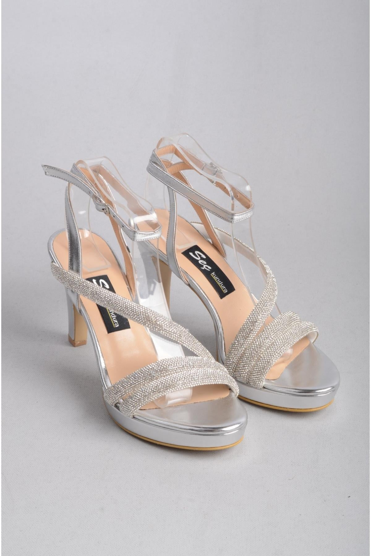 SEÇ 940 TAŞLI PLATFORM TOPUKLU AYAKKABI (10 cm) GÜMÜŞ