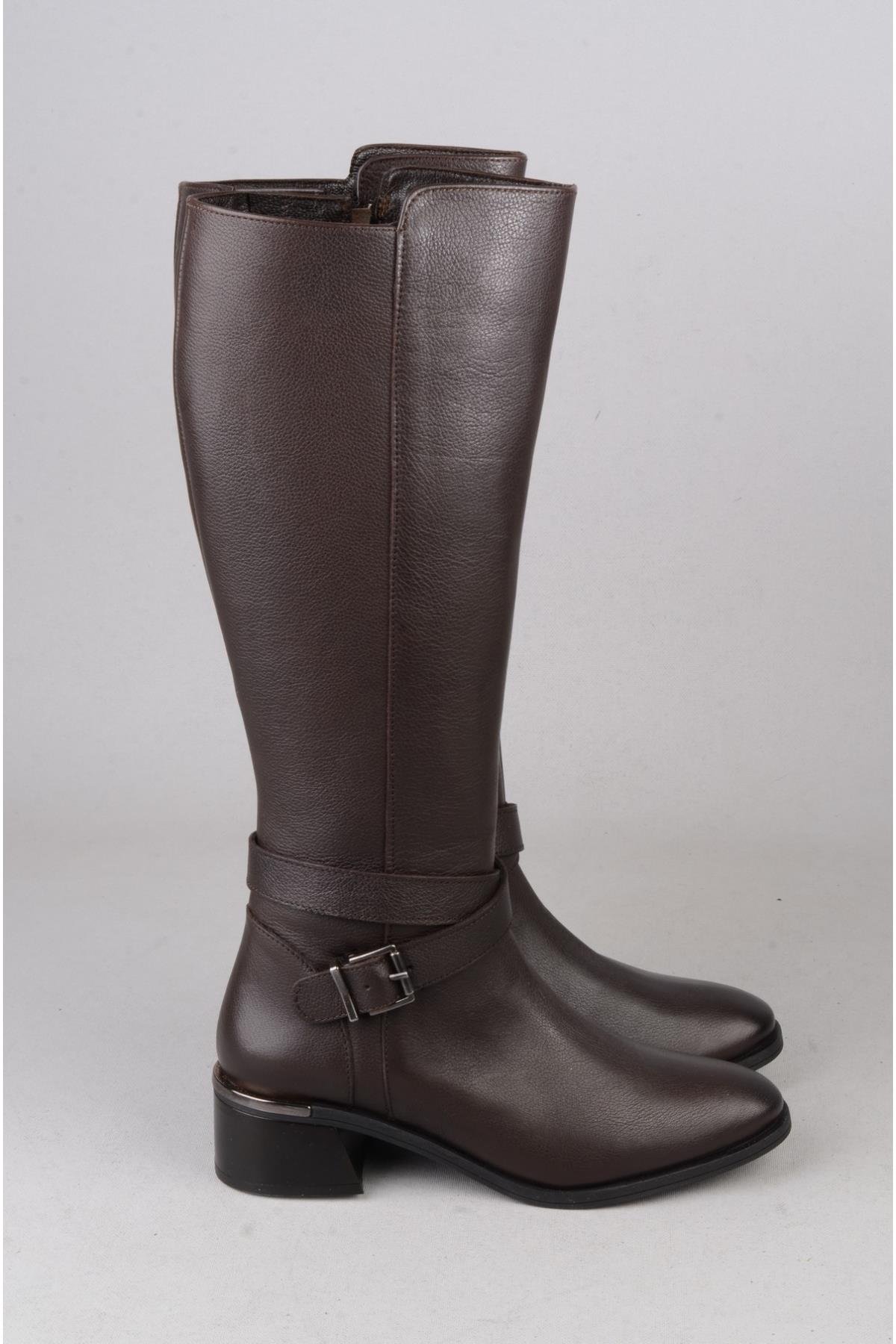 SEÇ 97900-1 HAKİKİ DERİ TOPUKLU KADIN ÇİZME (Topuk Boyu:4 cm) KAHVE