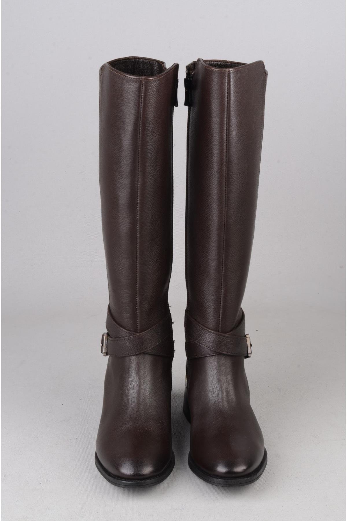 SEÇ 97900-1 HAKİKİ DERİ TOPUKLU KADIN ÇİZME (Topuk Boyu:4 cm) KAHVE