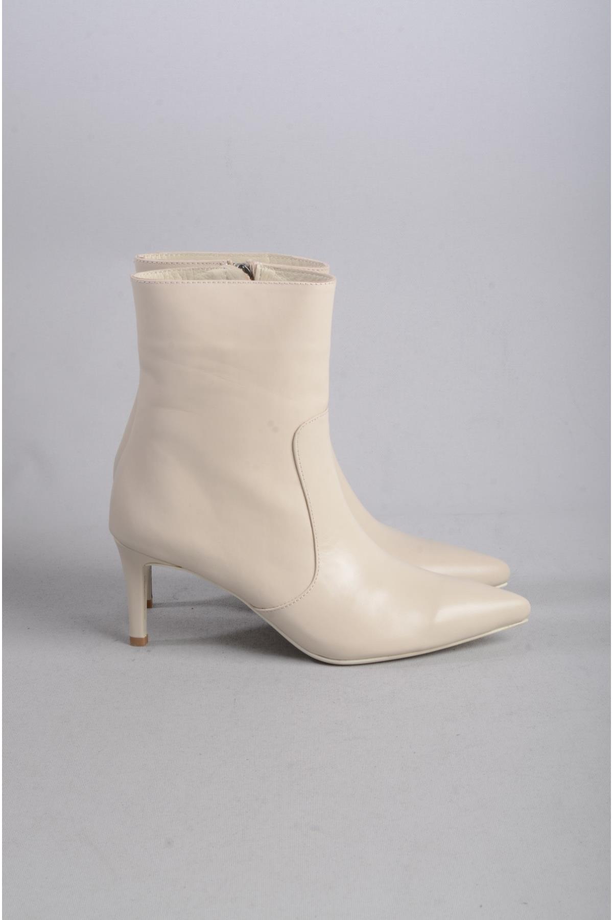 SEÇ 9912 HAKİKİ DERİ TOPUKLU KADIN BOT - 7 cm BEJ