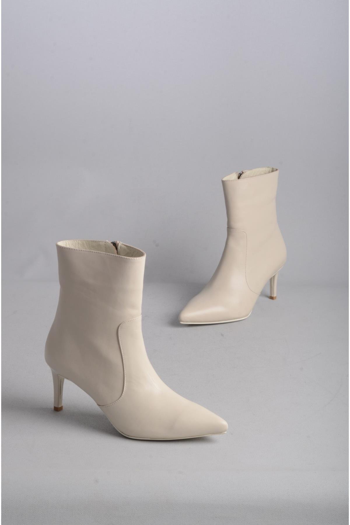 SEÇ 9912 HAKİKİ DERİ TOPUKLU KADIN BOT - 7 cm BEJ