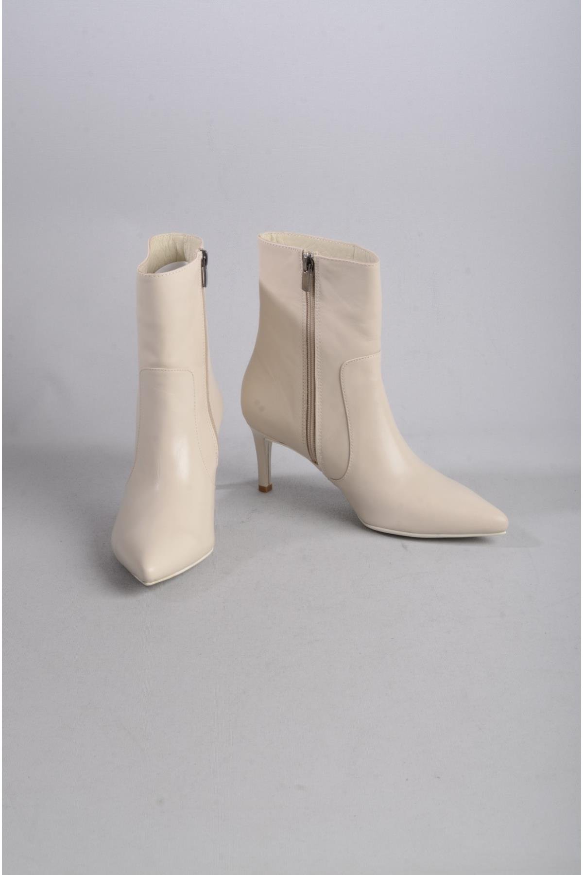 SEÇ 9912 HAKİKİ DERİ TOPUKLU KADIN BOT - 7 cm BEJ