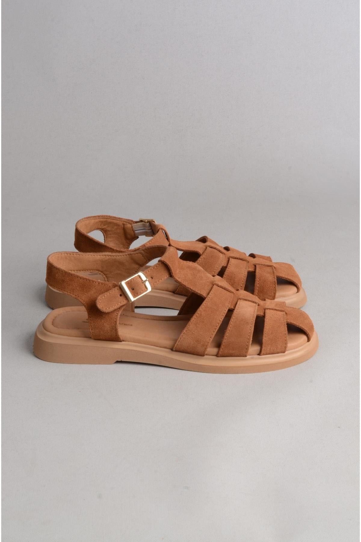 SEÇ B600 HAKİKİ DERİ KADIN SANDALET TABA SÜET