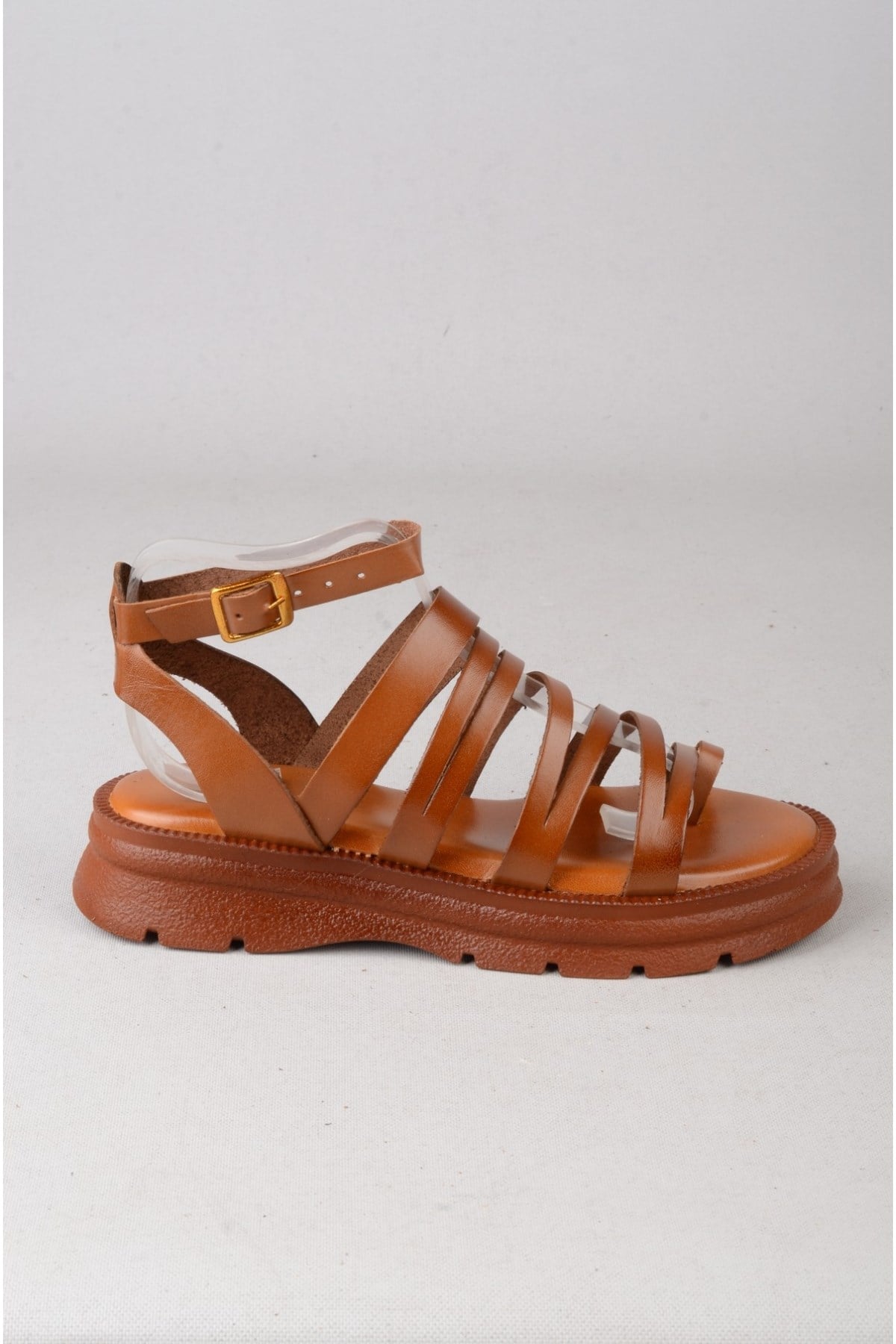 SEÇ C161 HAKİKİ DERİ PARMAK ARASI KADIN SANDALET (Taban:3,5 cm) TABA