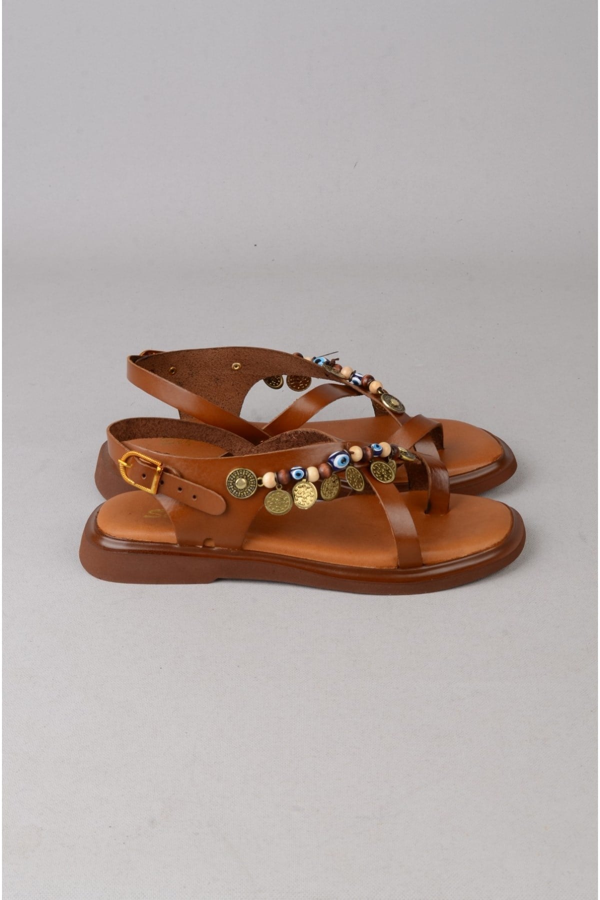 SEÇ C305 HAKİKİ DERİ PARMAK ARASI KADIN SANDALET (Taban:2 cm) TABA