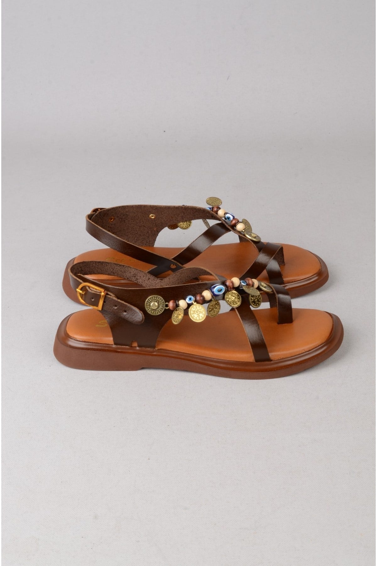 SEÇ C305 HAKİKİ DERİ PARMAK ARASI KADIN SANDALET (Taban:2 cm) KOYU KAHVE