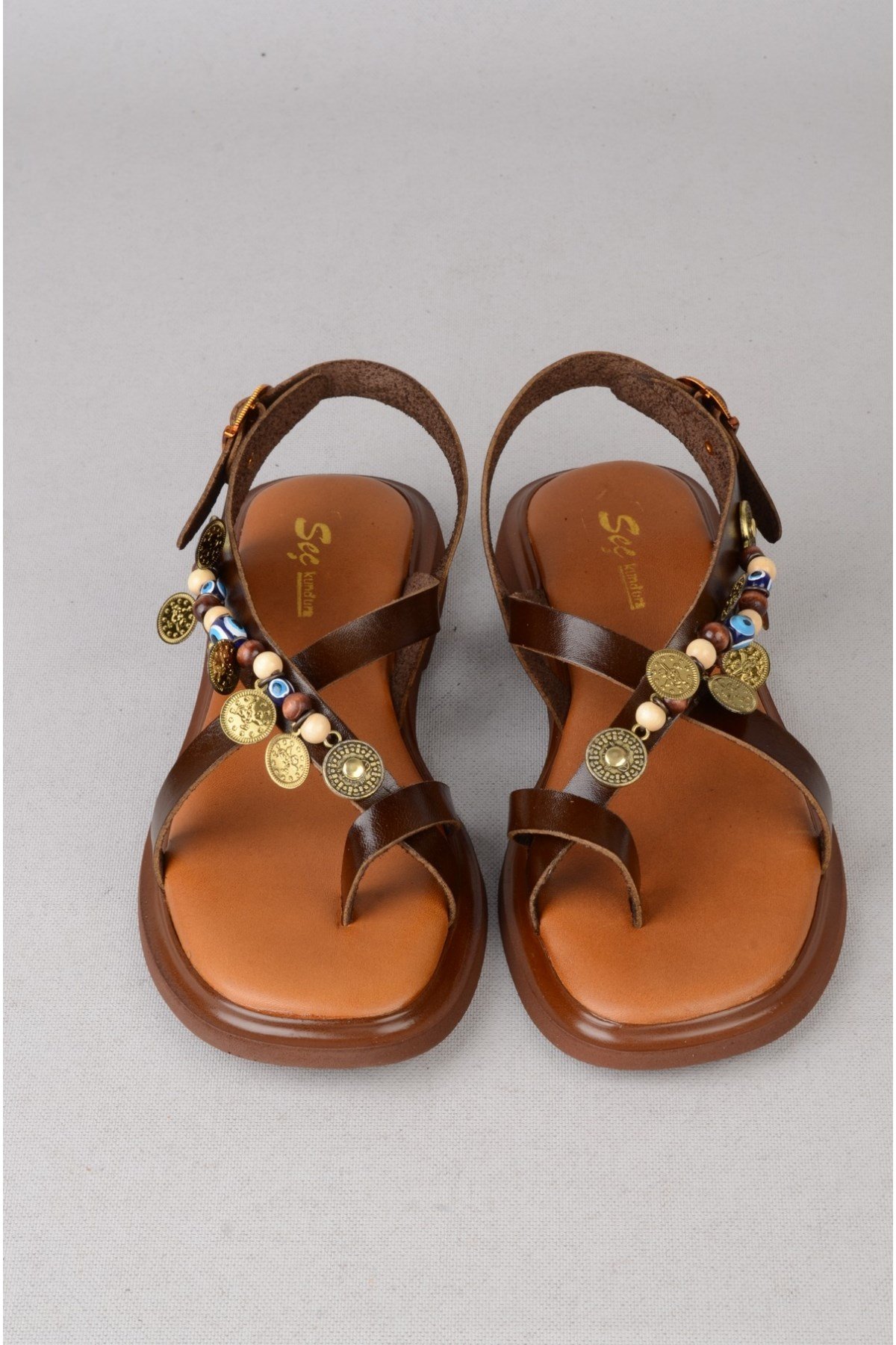 SEÇ C305 HAKİKİ DERİ PARMAK ARASI KADIN SANDALET (Taban:2 cm) KOYU KAHVE