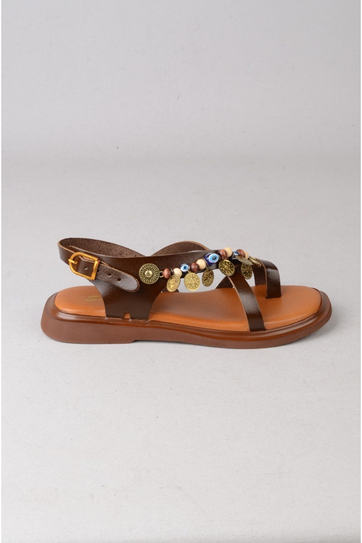 SEÇ C305 HAKİKİ DERİ PARMAK ARASI KADIN SANDALET (Taban:2 cm) KOYU KAHVE