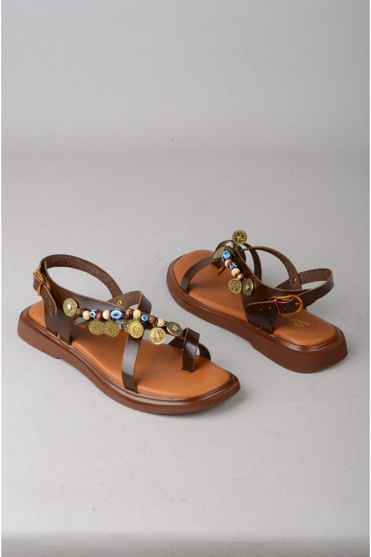 SEÇ C305 HAKİKİ DERİ PARMAK ARASI KADIN SANDALET (Taban:2 cm) KOYU KAHVE