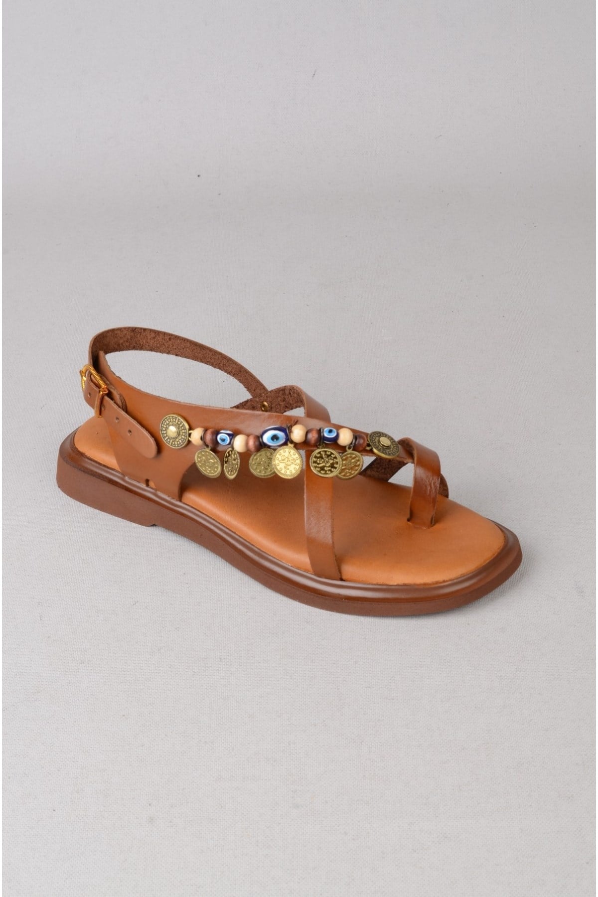 SEÇ C305 HAKİKİ DERİ PARMAK ARASI KADIN SANDALET (Taban:2 cm) TABA