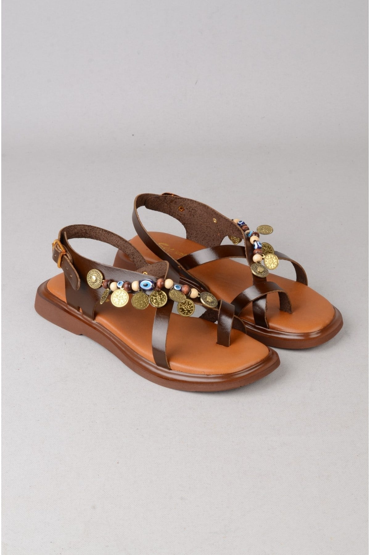 SEÇ C305 HAKİKİ DERİ PARMAK ARASI KADIN SANDALET (Taban:2 cm) KOYU KAHVE