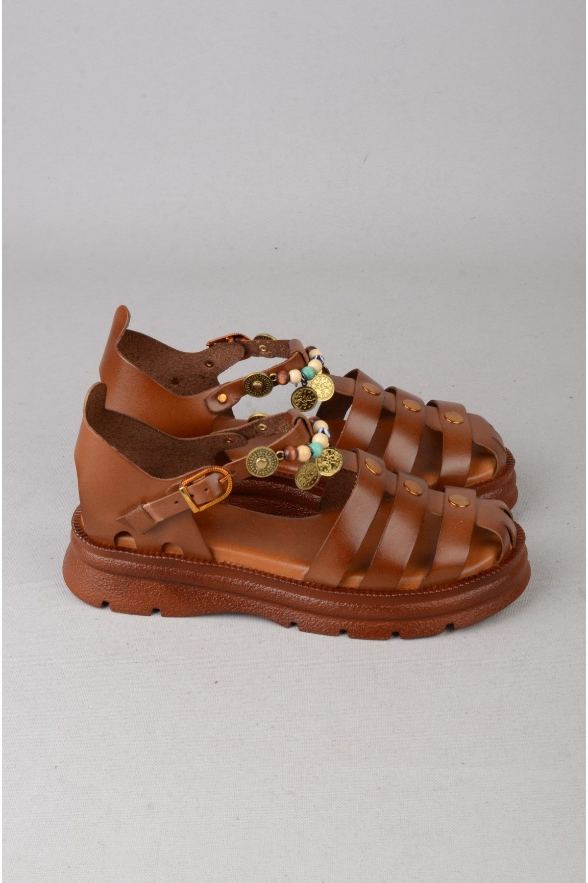 SEÇ C306 HAKİKİ DERİ KADIN SANDALET (Taban:3,5 cm) TABA