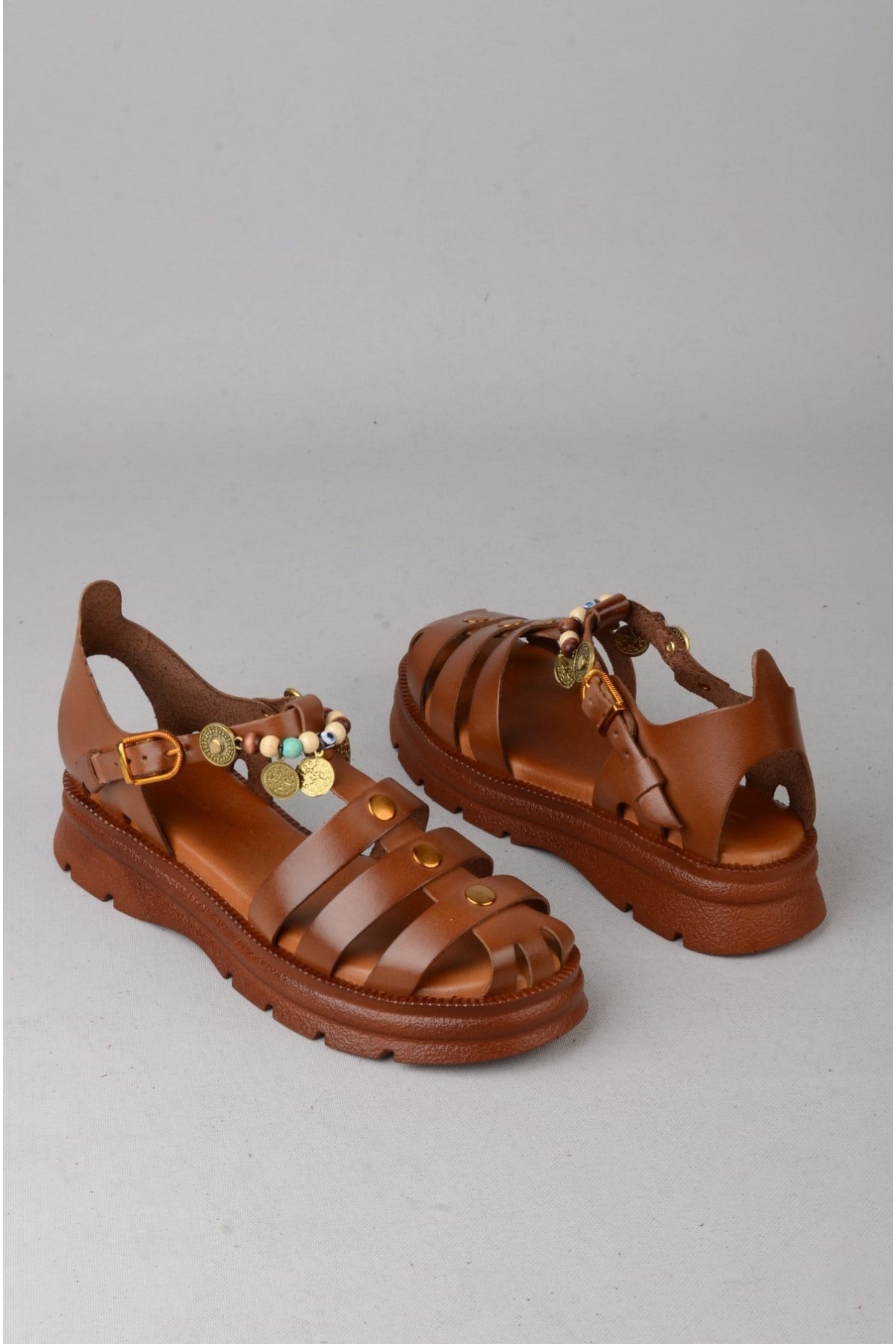 SEÇ C306 HAKİKİ DERİ KADIN SANDALET (Taban:3,5 cm) TABA