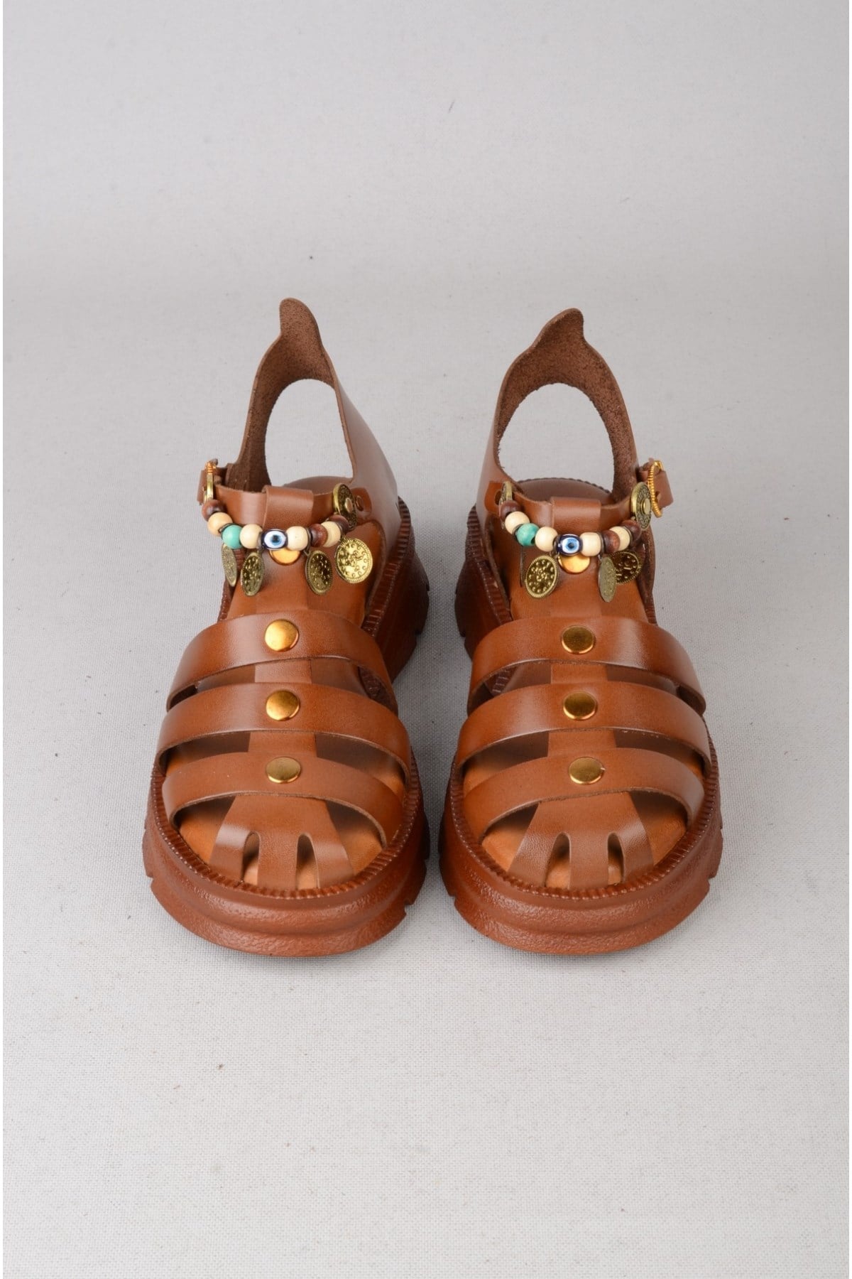 SEÇ C306 HAKİKİ DERİ KADIN SANDALET (Taban:3,5 cm) TABA