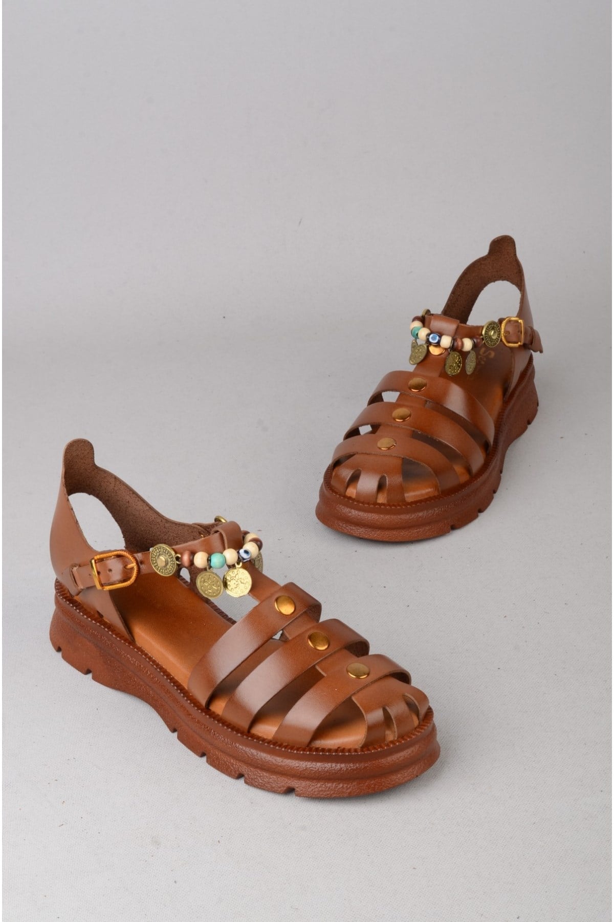 SEÇ C306 HAKİKİ DERİ KADIN SANDALET (Taban:3,5 cm) TABA