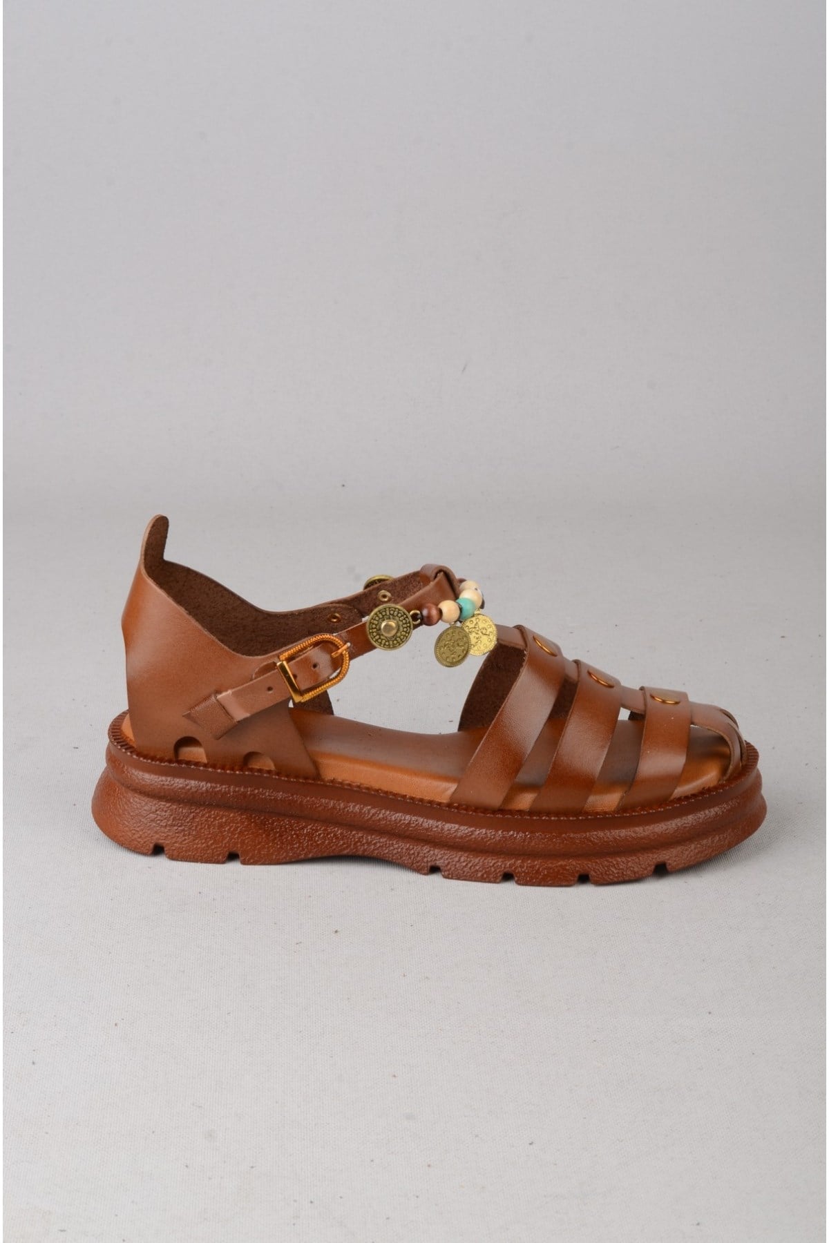 SEÇ C306 HAKİKİ DERİ KADIN SANDALET (Taban:3,5 cm) TABA