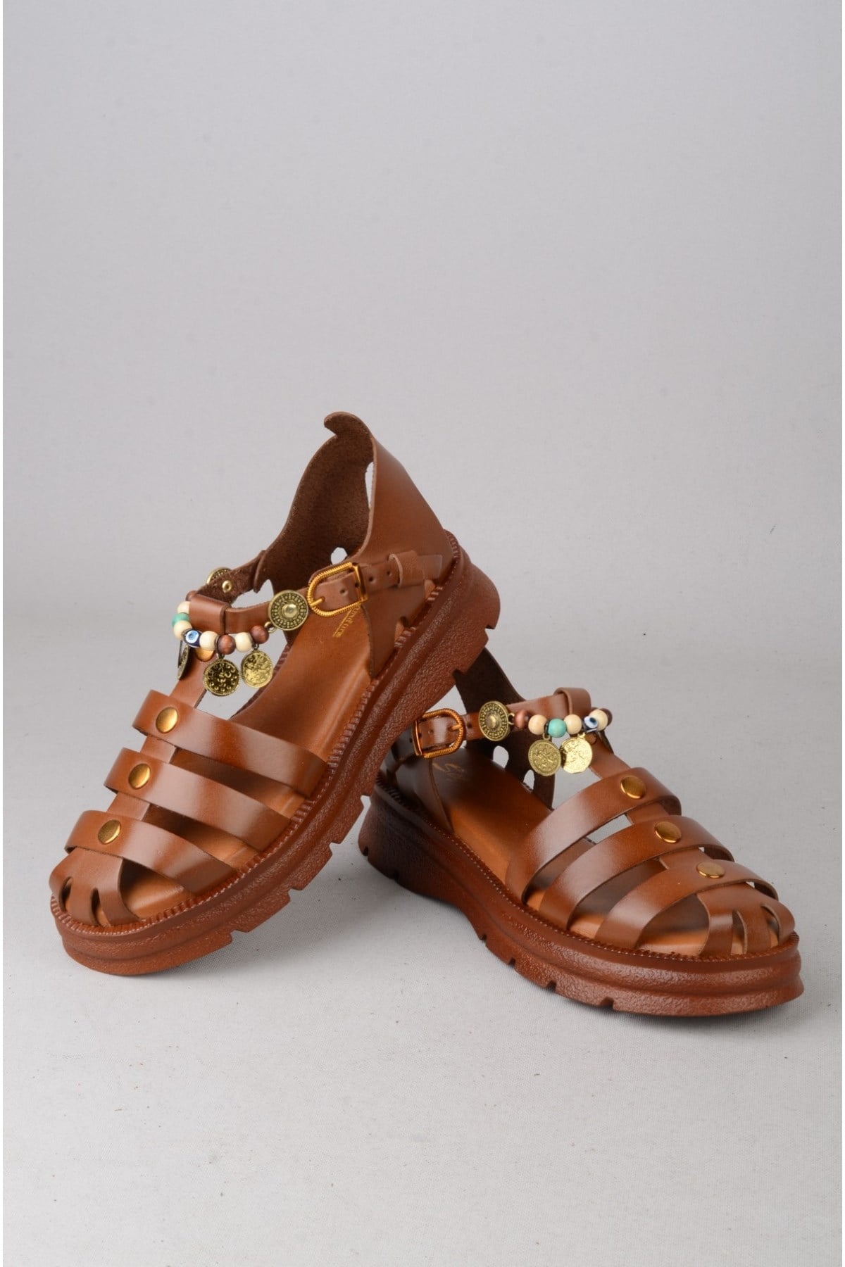 SEÇ C306 HAKİKİ DERİ KADIN SANDALET (Taban:3,5 cm) TABA