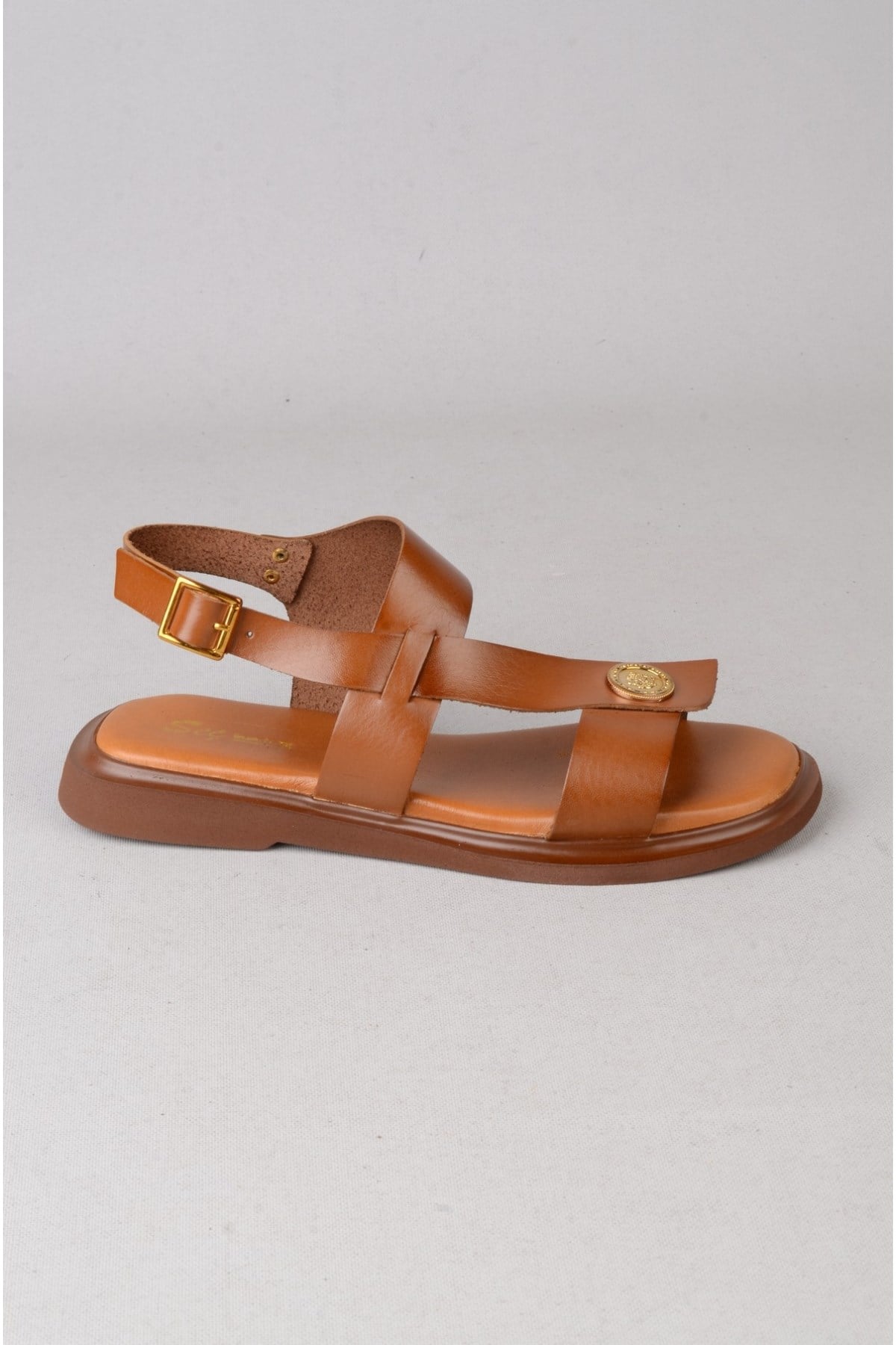 SEÇ C319 HAKİKİ DERİ KADIN SANDALET (Taban: 2 cm) TABA