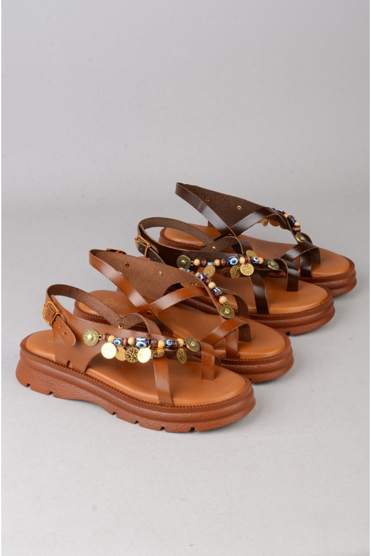 SEÇ C405 HAKİKİ DERİ PARMAK ARASI KADIN SANDALET (Taban:3,5 cm) KOYU KAHVE