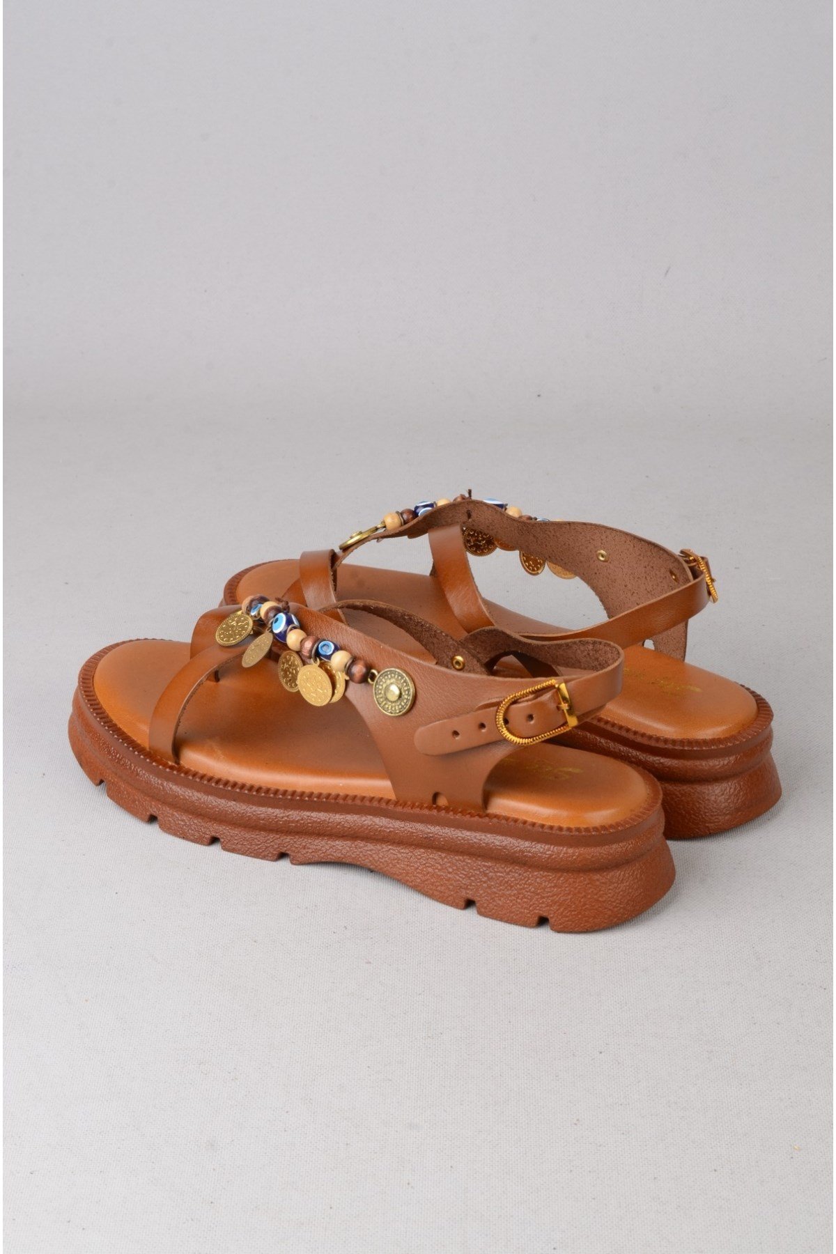 SEÇ C405 HAKİKİ DERİ PARMAK ARASI KADIN SANDALET (Taban:3,5 cm) TABA