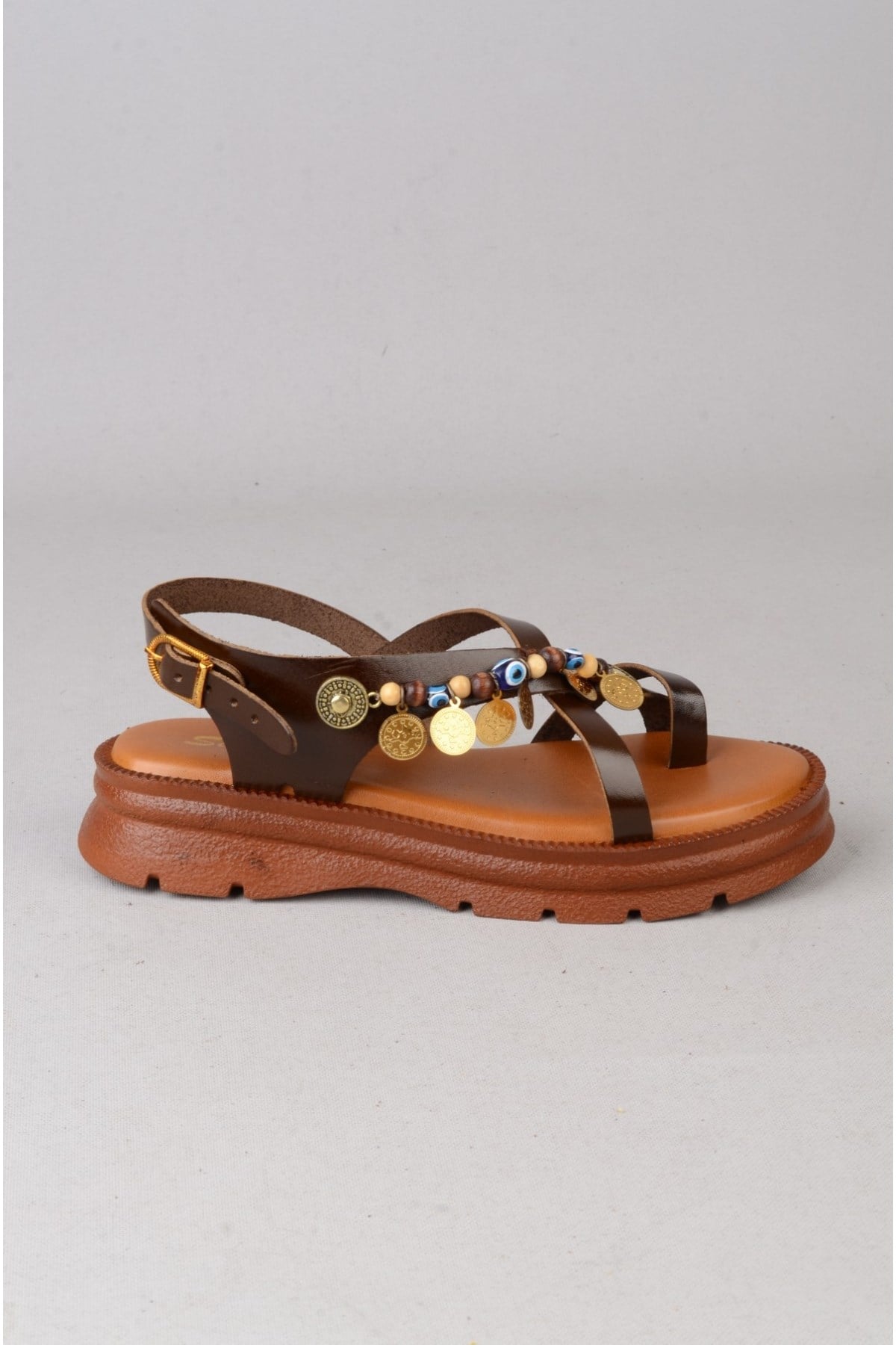 SEÇ C405 HAKİKİ DERİ PARMAK ARASI KADIN SANDALET (Taban:3,5 cm) KOYU KAHVE