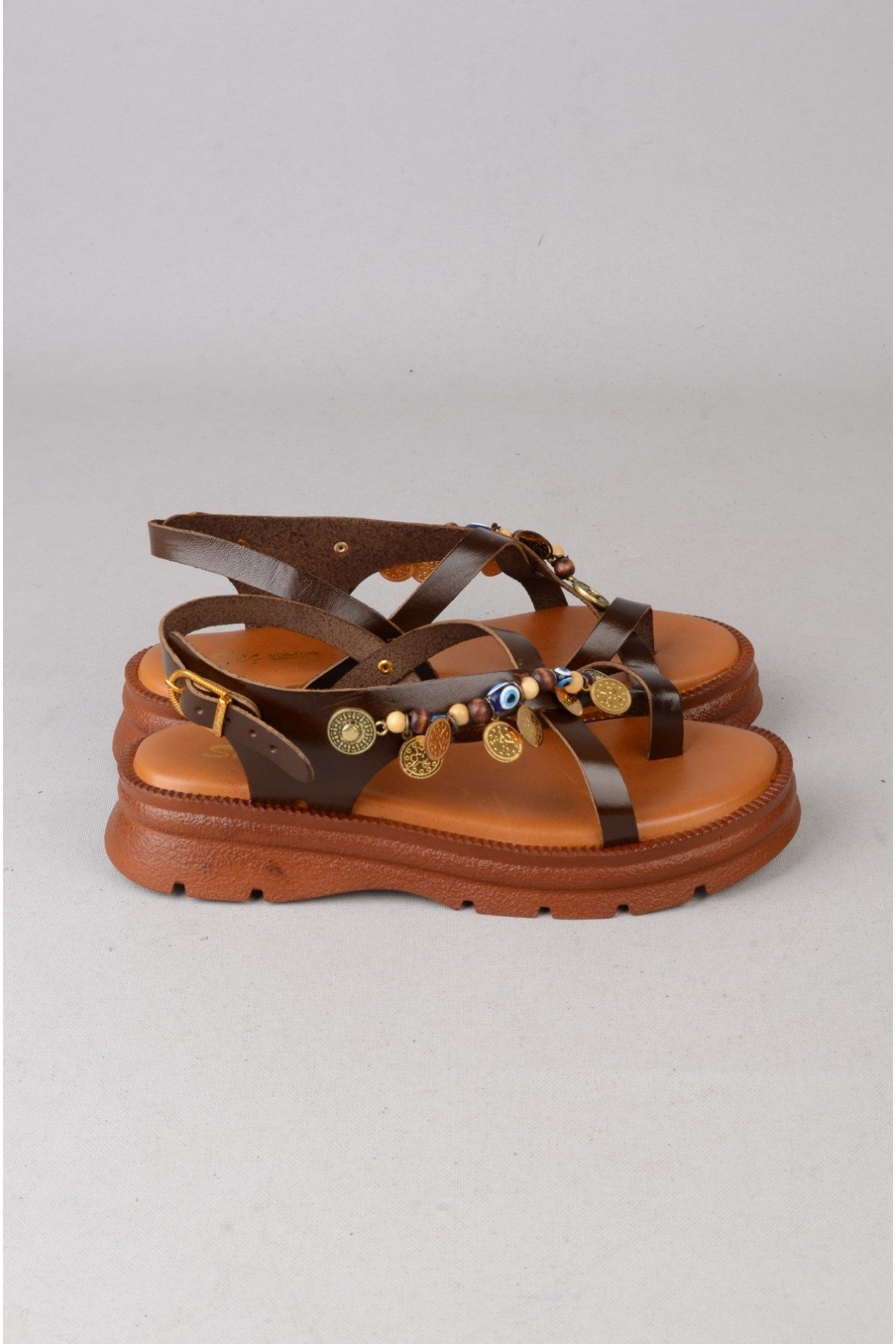 SEÇ C405 HAKİKİ DERİ PARMAK ARASI KADIN SANDALET (Taban:3,5 cm) KOYU KAHVE