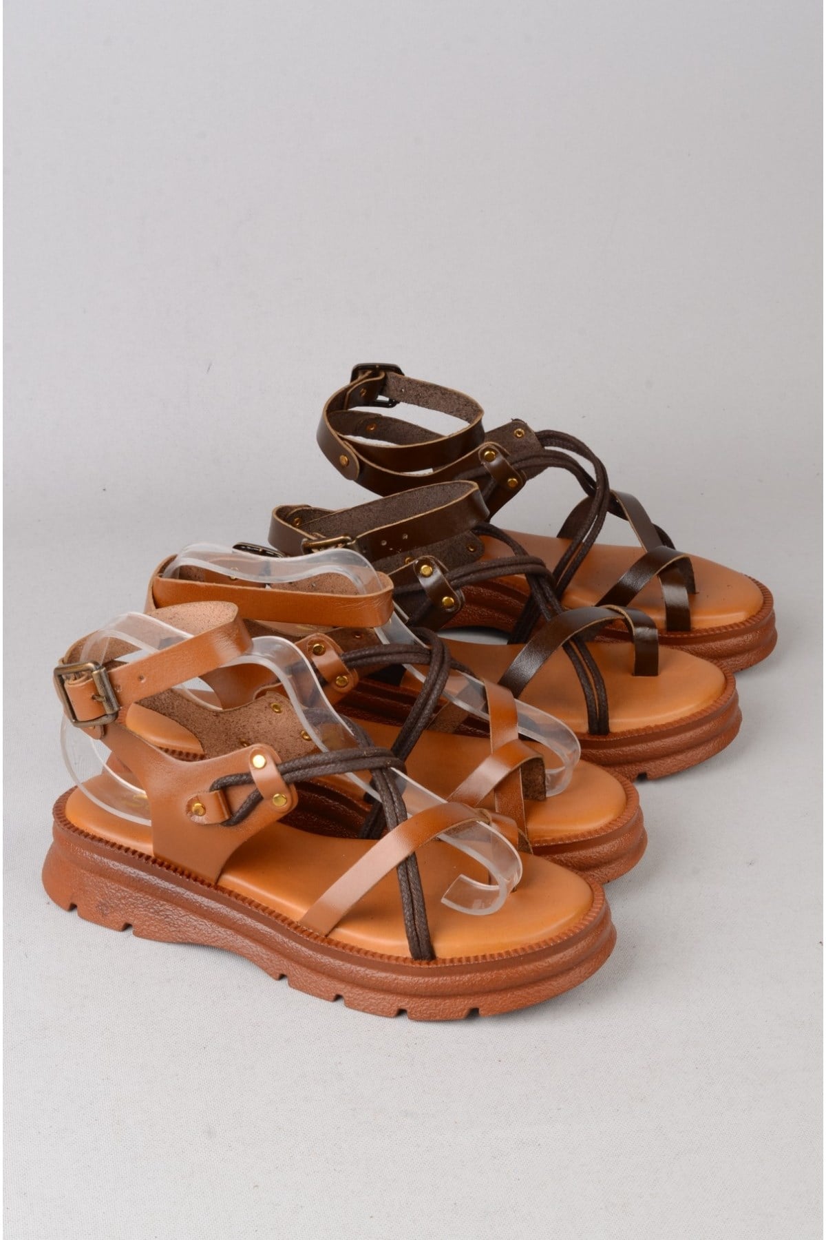 SEÇ C410 HAKİKİ DERİ PARMAK ARASI KADIN SANDALET (Taban:3,5 cm) TABA