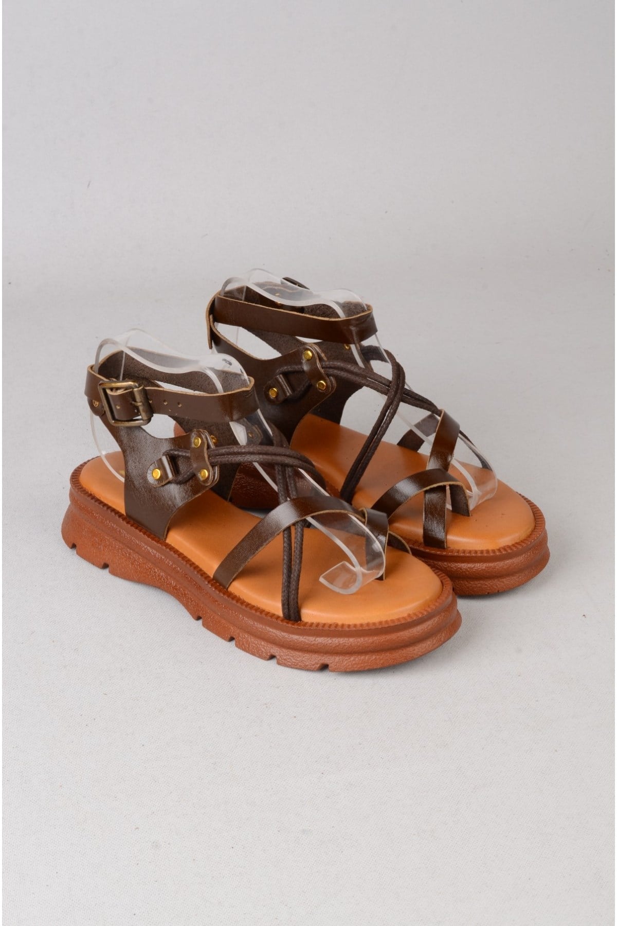 SEÇ C410 HAKİKİ DERİ PARMAK ARASI KADIN SANDALET (Taban:3,5 cm) KOYU KAHVE