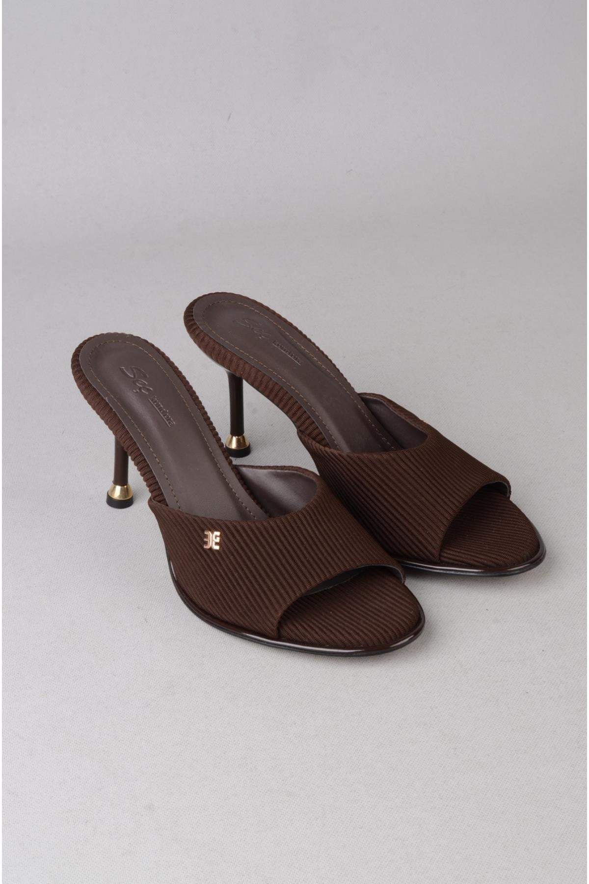 SEÇ S57 TOPUKLU KADIN TERLİK (Topuk Boyu:9cm) KAHVE